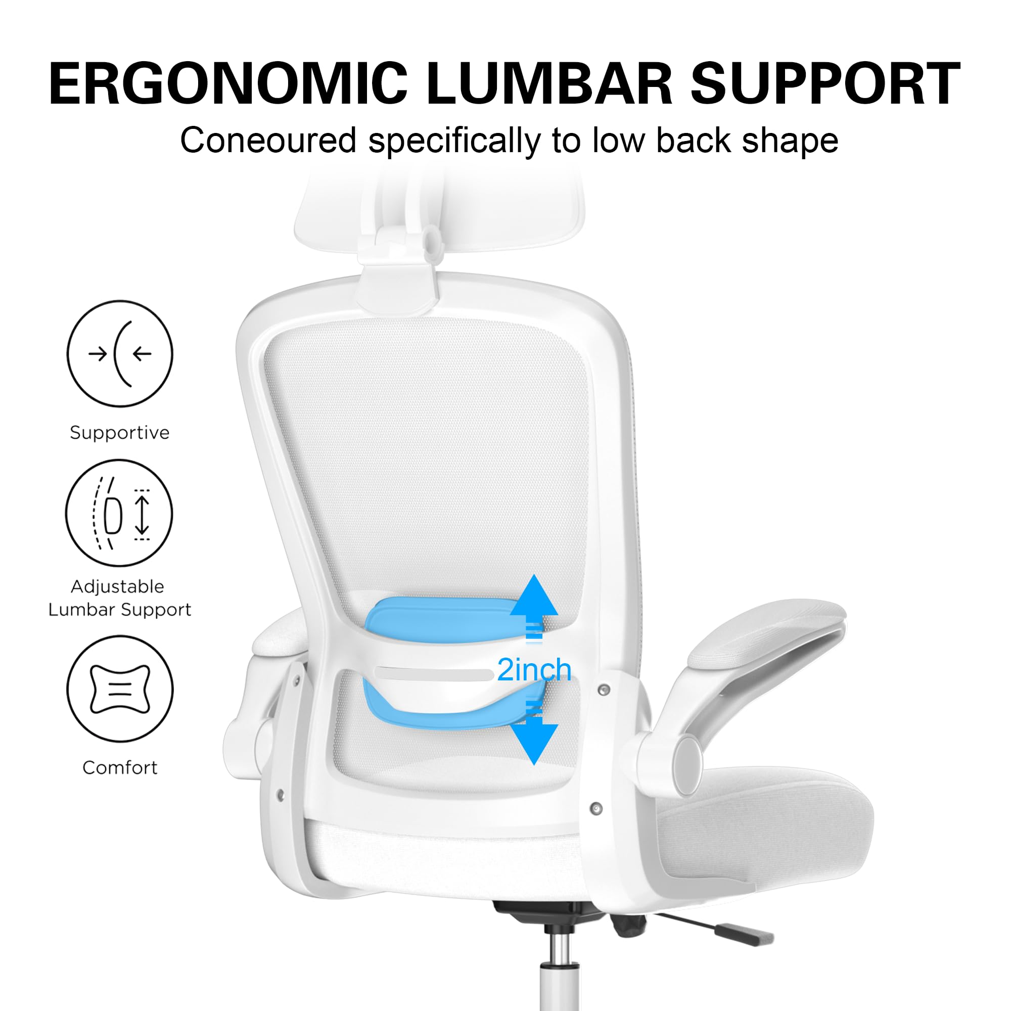 Mimoglad Office Chair, High Back Ergonomic Desk Chair with Adjustable Lumbar Support and Headrest, with flip-up Armrests for Guitar Playing, 5 Years Warranty