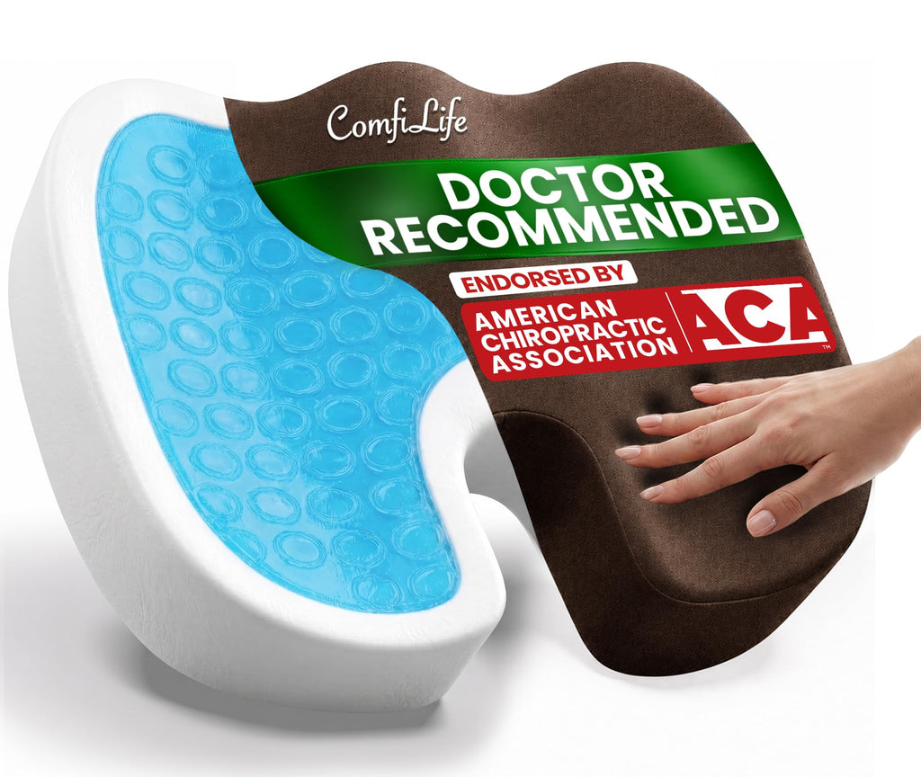 ComfiLife Doctor Recommended Seat Cushion - Premium Gel & Memory Foam Office Chair, Car Seat, Lifting Cushion - Chair Cushions for Back & Sciatica Relief - Seat Cushions for Office & Desk