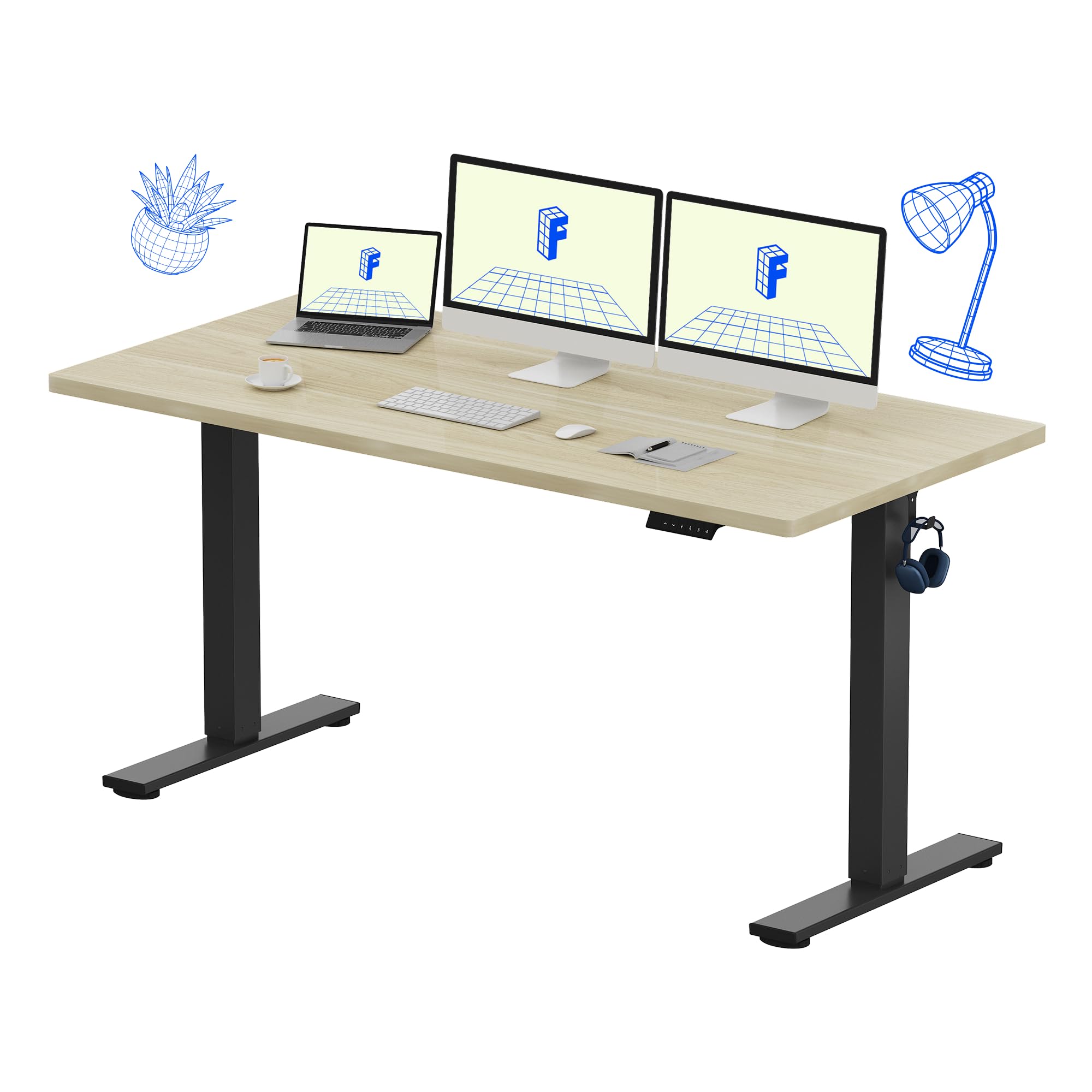 FLEXISPOT EN1 One-Piece Standing Desk, Electric Adjustable with 4 Memory Presets, 176 LBS Capacity, Stable & Quiet, Seamless Desktop for Home Office & Dual Monitors