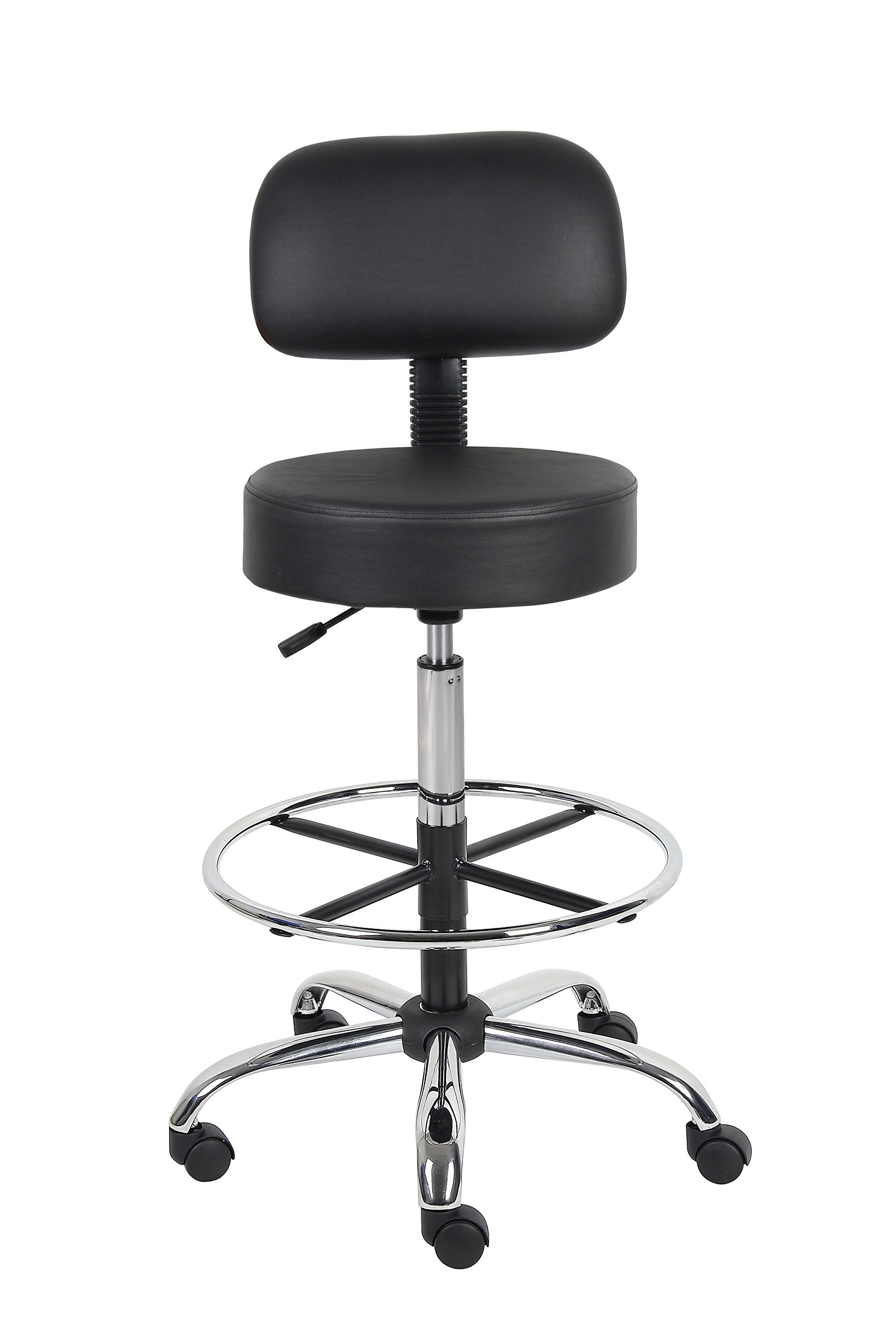 Boss Office Products Be Well Medical Spa Drafting Stool with Back, Black