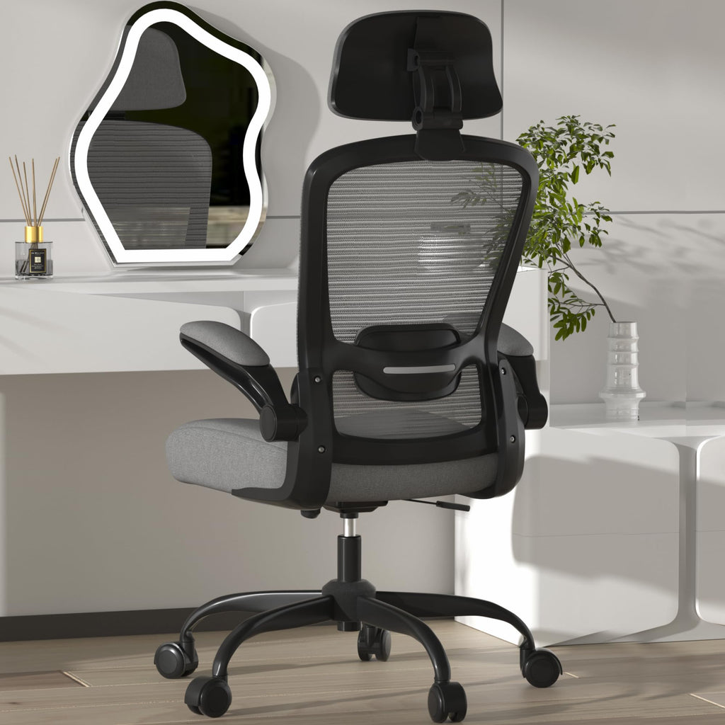 Mimoglad Office Chair, High Back Ergonomic Desk Chair with Adjustable Lumbar Support and Headrest, with flip-up Armrests for Guitar Playing, 5 Years Warranty