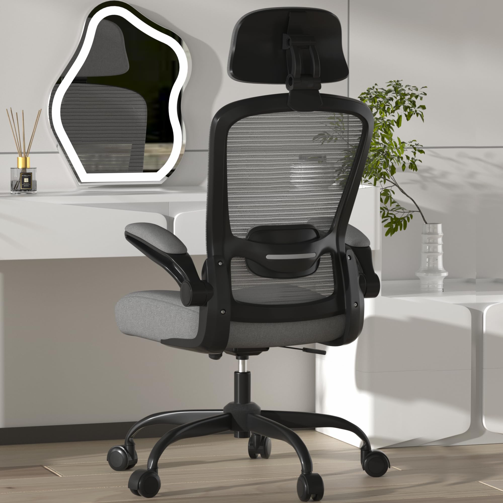 Mimoglad Office Chair, High Back Ergonomic Desk Chair with Adjustable Lumbar Support and Headrest, with flip-up Armrests for Guitar Playing, 5 Years Warranty