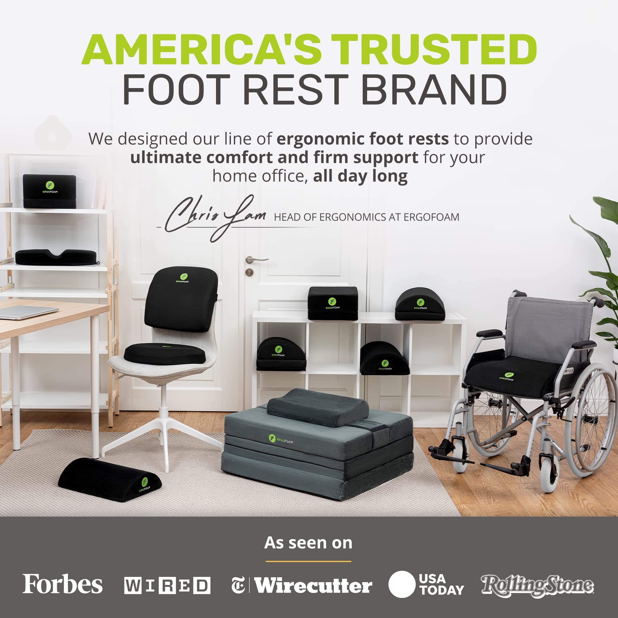 ErgoFoam Foot Rest for Under Desk - Chiropractor-Endorsed Orthopedic Teardrop Design - 2-in-1 Adjustable Premium Footrest for Work - Ergonomic for Lumbar, Back, Knee Pain