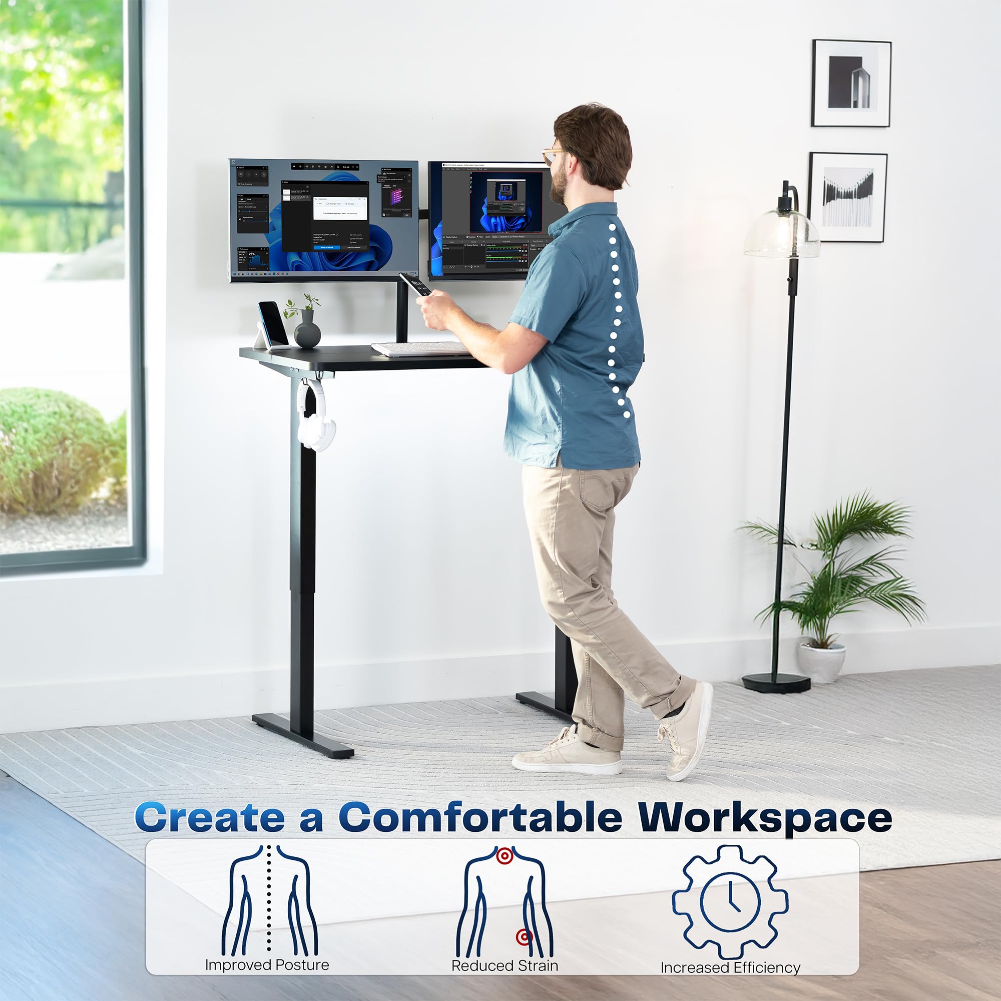 VIVO Electric Standing Desk Workstation, Memory Controller Height Adjustment, 1B Series