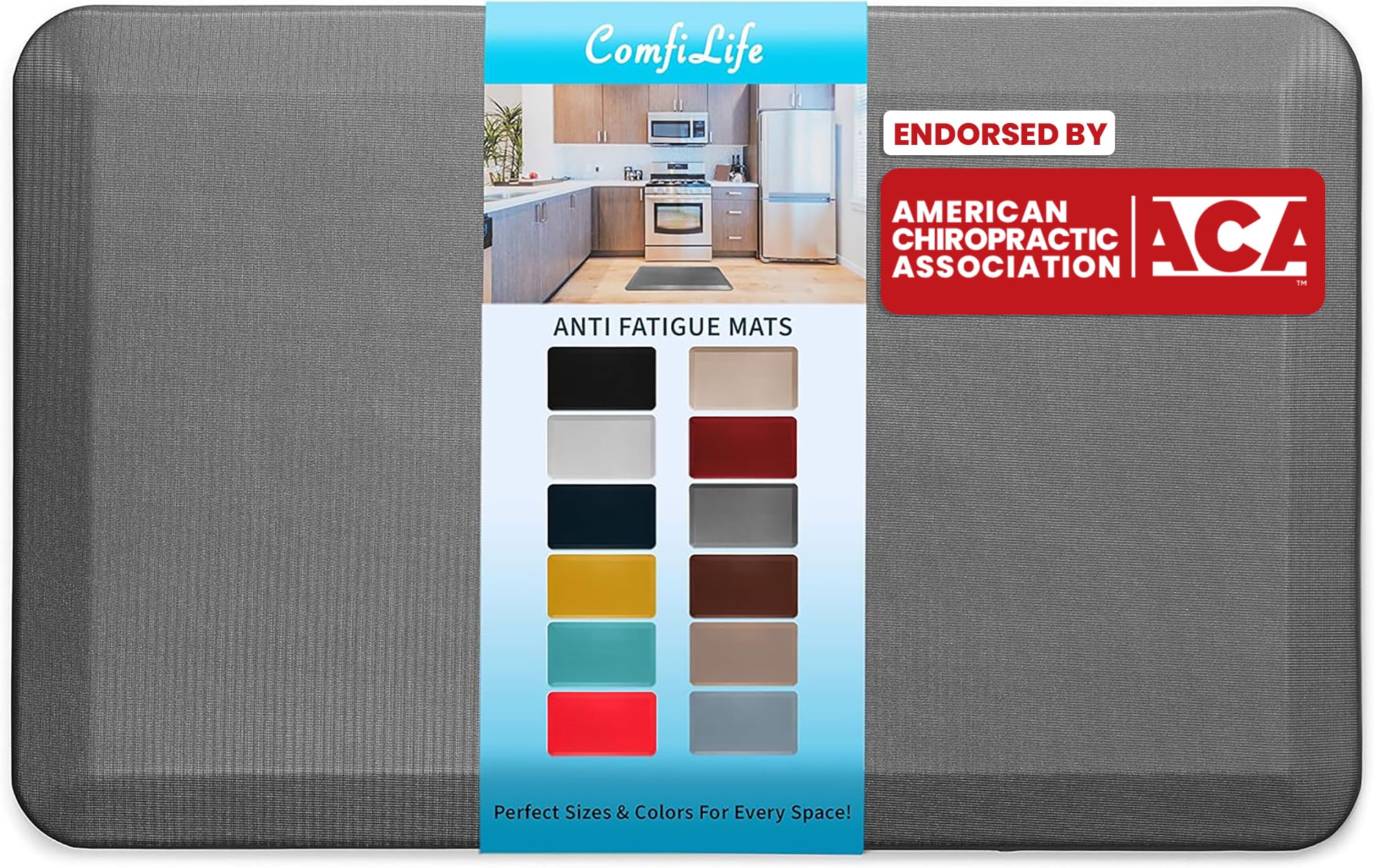 ComfiLife Anti Fatigue Floor Mat – 3/4 Inch Thick Perfect Kitchen Mat, Standing Desk Mat – Kitchen Rug – Comfort at Home, Office – Durable – Stain Resistant – Non-Slip Bottom