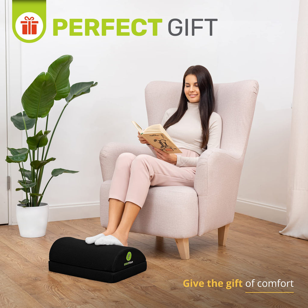 ErgoFoam Foot Rest for Under Desk - Chiropractor-Endorsed Orthopedic Teardrop Design - 2-in-1 Adjustable Premium Footrest for Work - Ergonomic for Lumbar, Back, Knee Pain