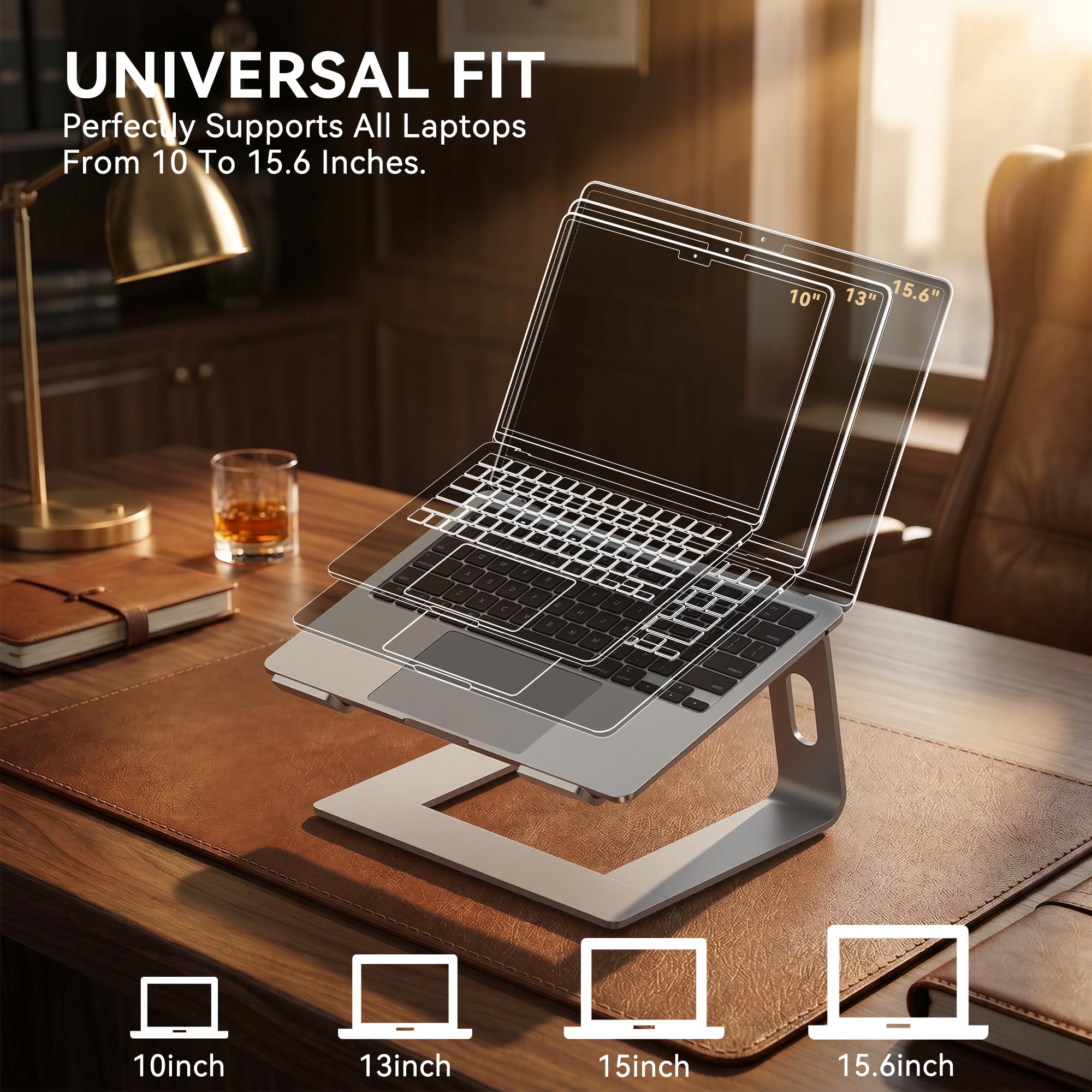 SOUNDANCE Laptop Stand, Aluminum Computer Riser, Ergonomic Laptops Elevator for Desk, Metal Holder Compatible with 10 to 15.6 Inches Notebook Computer