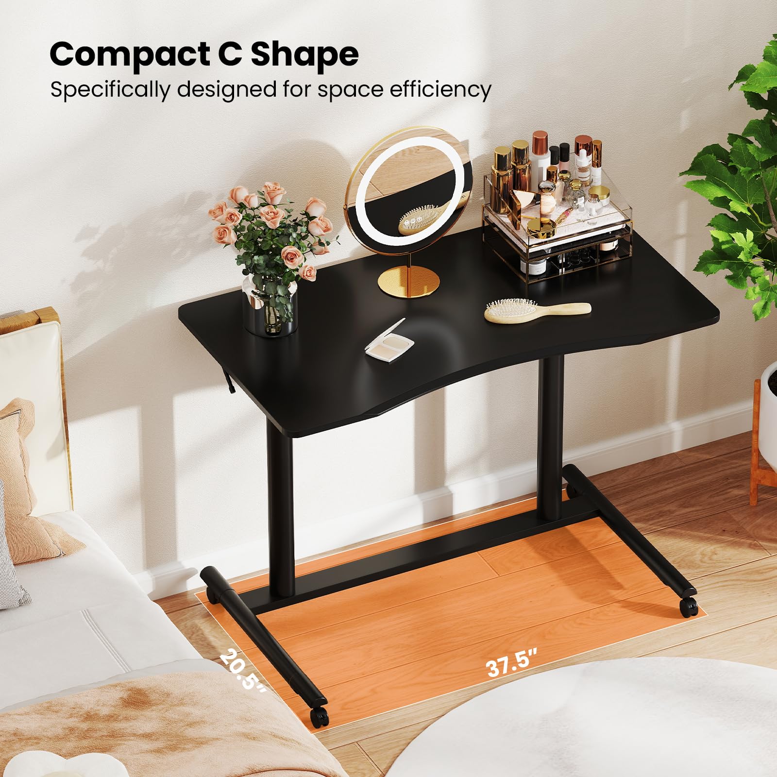 Tangkula Computer Desk Home Office Dorm Rolling Wooden Top Height Adjustable Sit-to-Stand Desk Portable Writing Study Table Notebook Laptop Desk