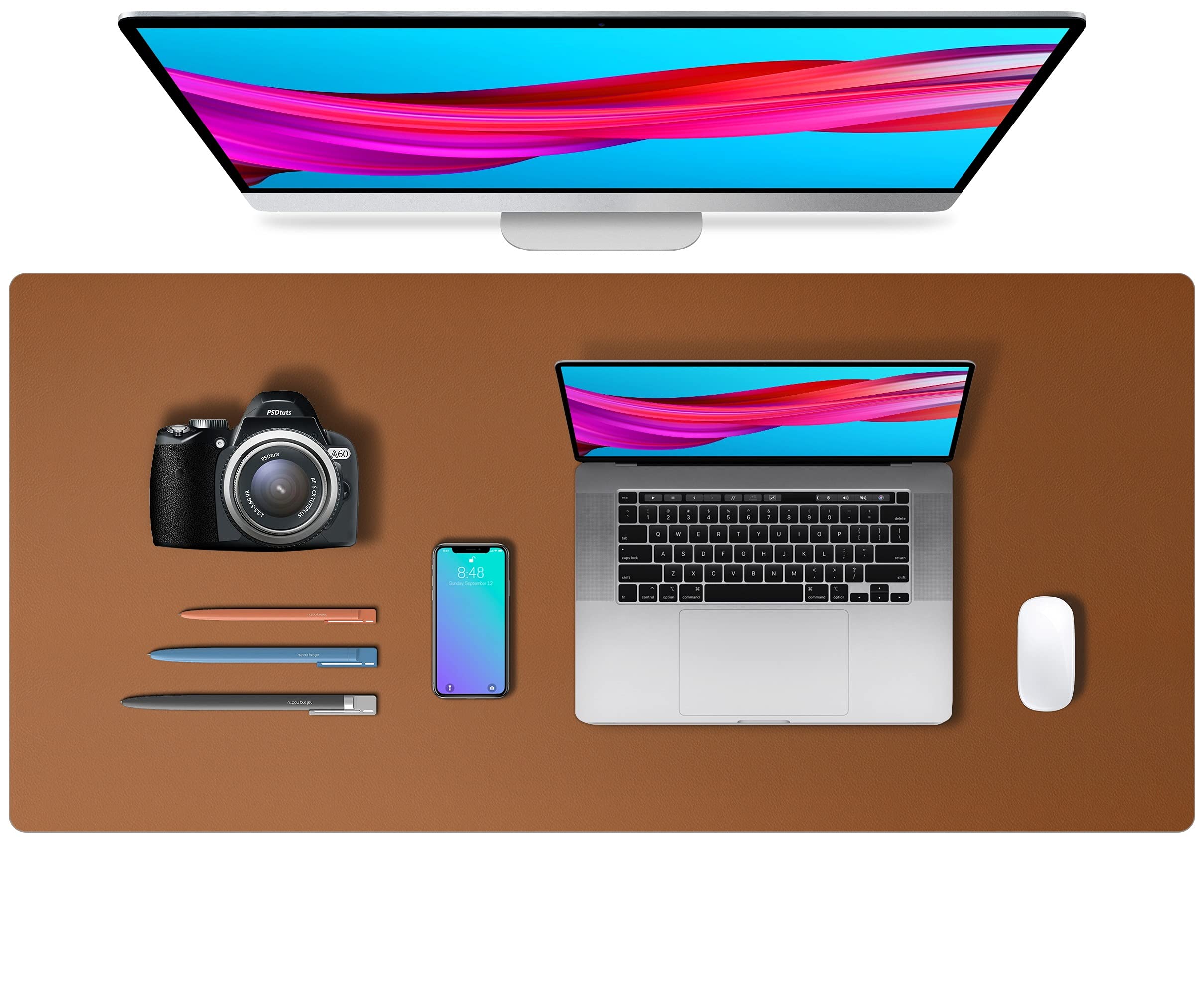 Leather Desk Pad Protector,Mouse Pad,Office Desk Mat,Non-Slip PU Leather Desk Blotter,Laptop Desk Pad,Waterproof Desk Writing Pad for Office and Home