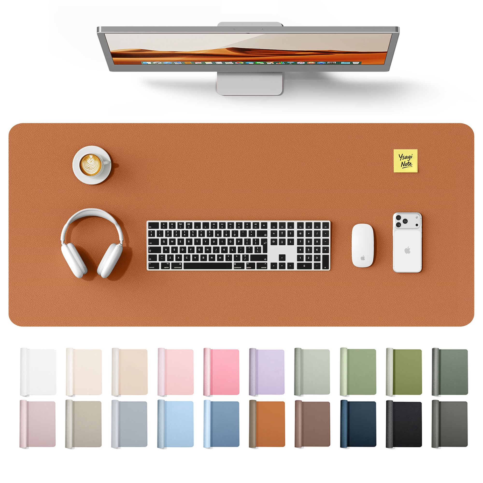 YSAGi Leather Desk Mat, Large Mouse Mat, Non-Slip Desk Pad Desk Protector Mat, Waterproof PU Leather Laptop Mat Table Mat Desk Writing Pad for Office and Home
