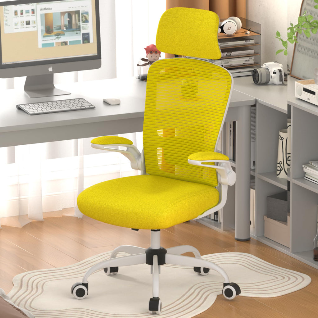 Mimoglad Office Chair, High Back Ergonomic Desk Chair with Adjustable Lumbar Support and Headrest, with flip-up Armrests for Guitar Playing, 5 Years Warranty