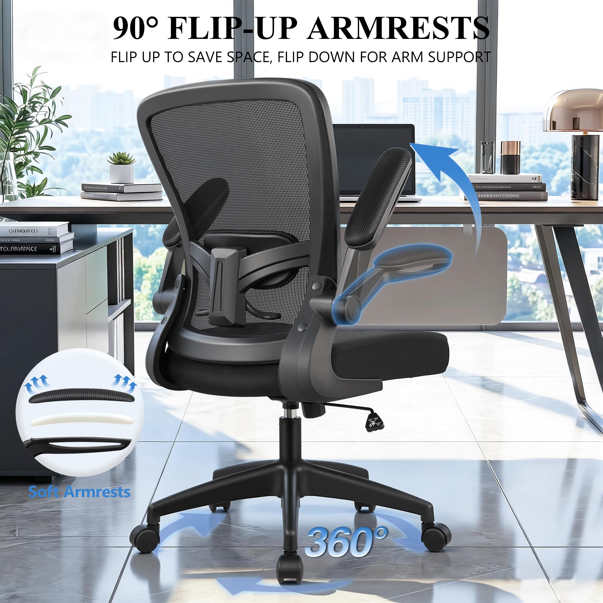 FelixKing Office Chair, Ergonomic Desk Chair Breathable Mesh Chairs Adjustable High Back Lumbar Support Flip-up Armrests, Executive Rolling Swivel Comfy Computer Chairs Home Office Black, Pack of 10