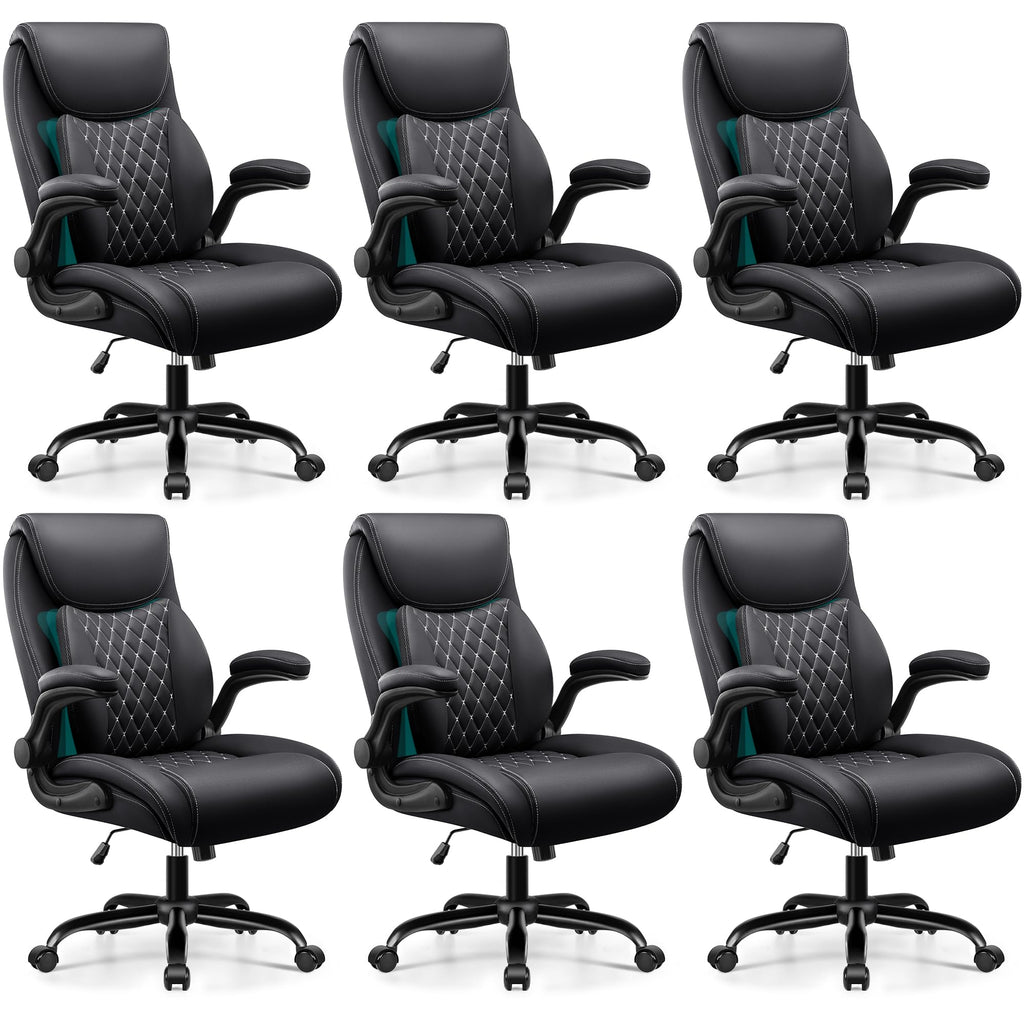 BESTFAIR Office Chair, Ergonomic Computer Desk Chairs with Lumbar Support for Lower Back Pain Relief, Executive Leather Home Chair Comfy with Padded Flip-up Armrests