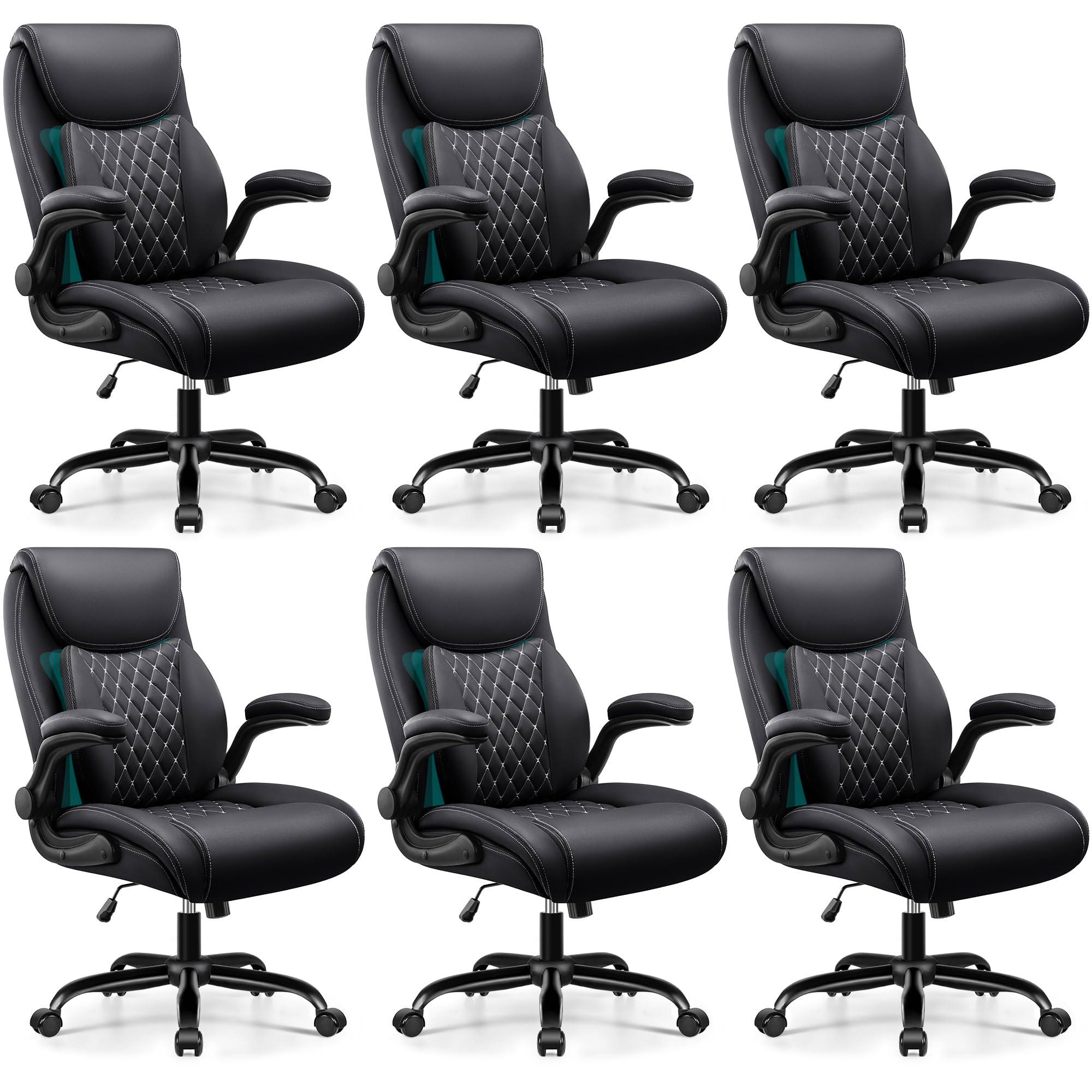 BESTFAIR Office Chair, Ergonomic Computer Desk Chairs with Lumbar Support for Lower Back Pain Relief, Executive Leather Home Chair Comfy with Padded Flip-up Armrests