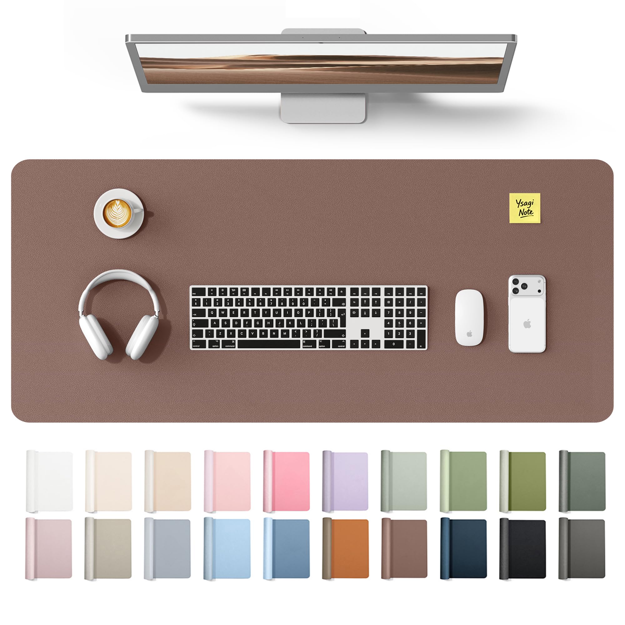 YSAGi Leather Desk Mat, Large Mouse Mat, Non-Slip Desk Pad Desk Protector Mat, Waterproof PU Leather Laptop Mat Table Mat Desk Writing Pad for Office and Home