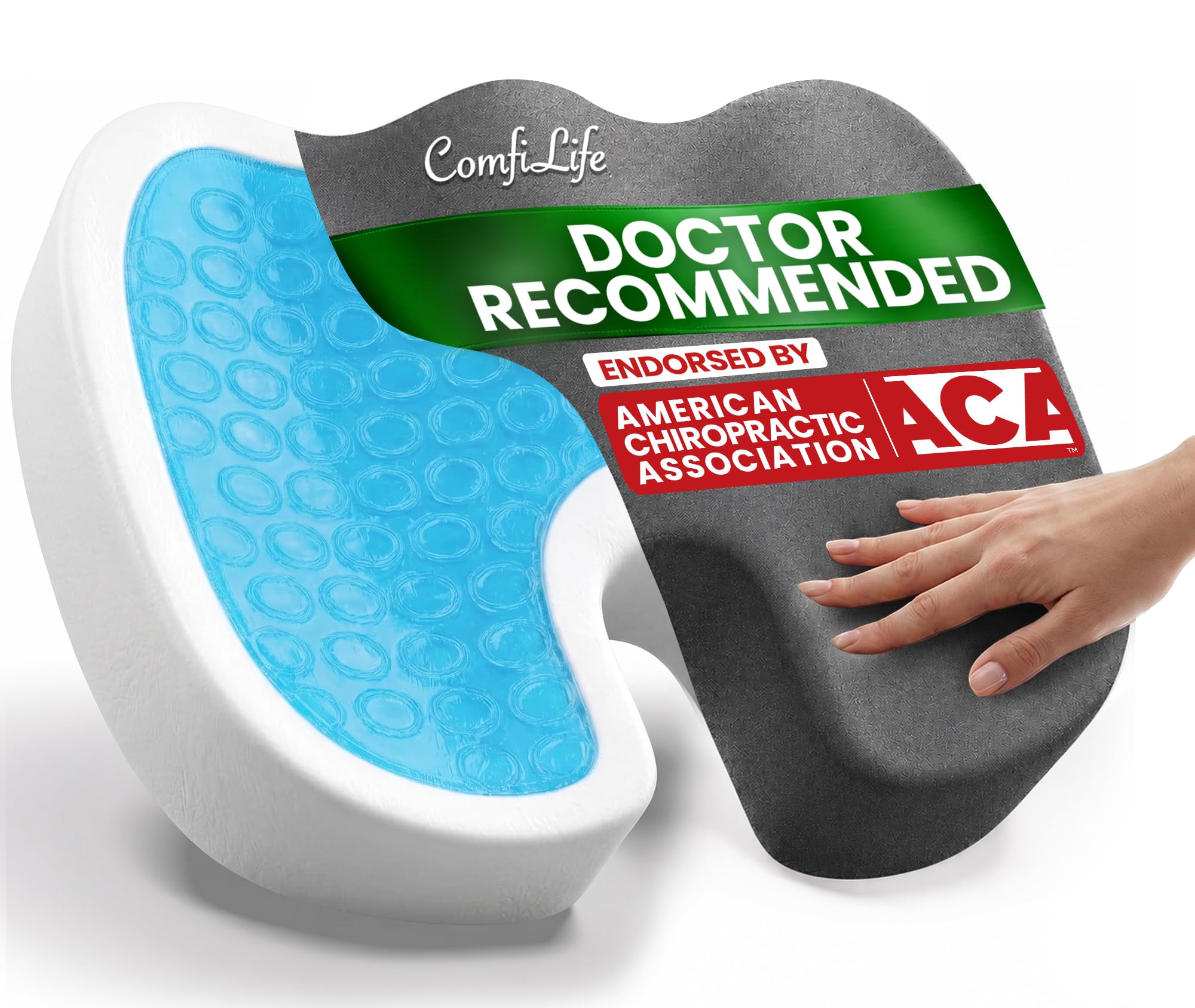 ComfiLife Doctor Recommended Seat Cushion - Premium Gel & Memory Foam Office Chair, Car Seat, Lifting Cushion - Chair Cushions for Back & Sciatica Relief - Seat Cushions for Office & Desk