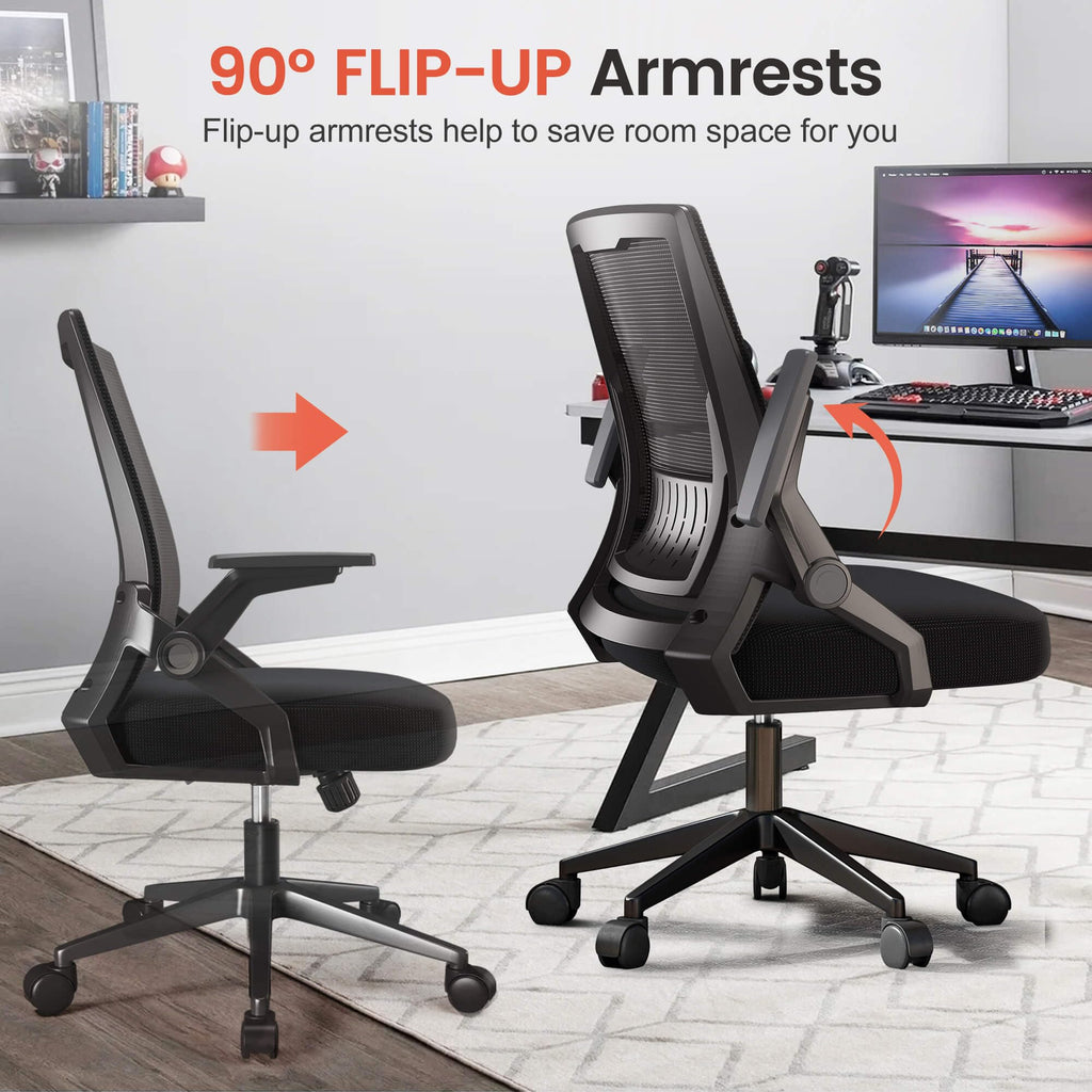 GTPLAYER Ergonomic Office Chair with Flip-up Armrests Executive Computer Chair for Home Office, Breathable Mesh & Adaptive Lumbar Support