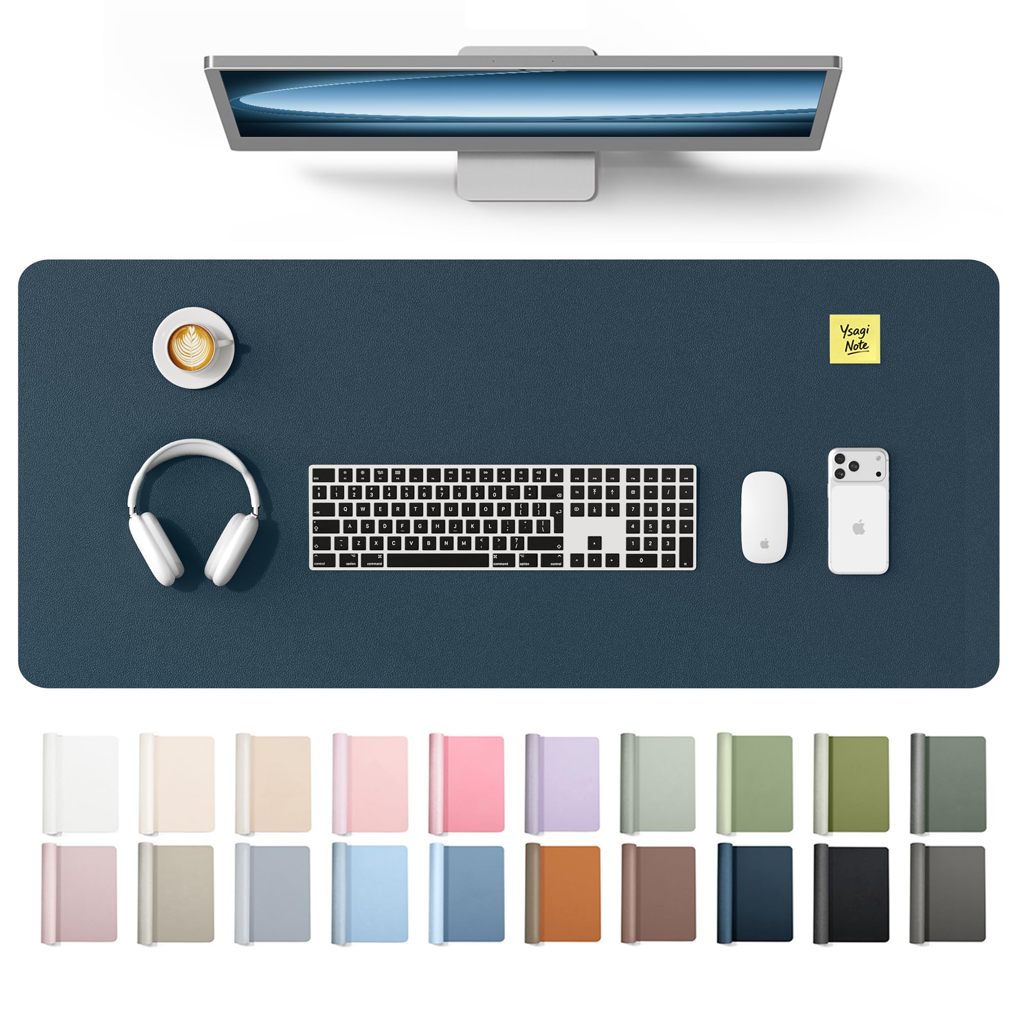 YSAGi Leather Desk Mat, Large Mouse Mat, Non-Slip Desk Pad Desk Protector Mat, Waterproof PU Leather Laptop Mat Table Mat Desk Writing Pad for Office and Home