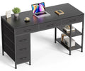 Huuger Computer Desk with 6 Drawers, Office Desk with Shelves, Reversible Gaming Desk, Corner Desk with Storage, Work for Home Office, Study, Living Room