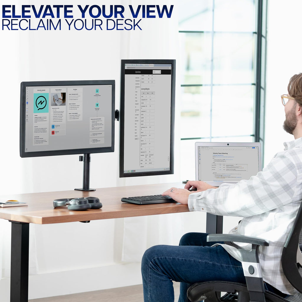 VIVO Dual Monitor Desk Mount, Heavy Duty Fully Adjustable Steel Stand, Holds 2 Computer Screens