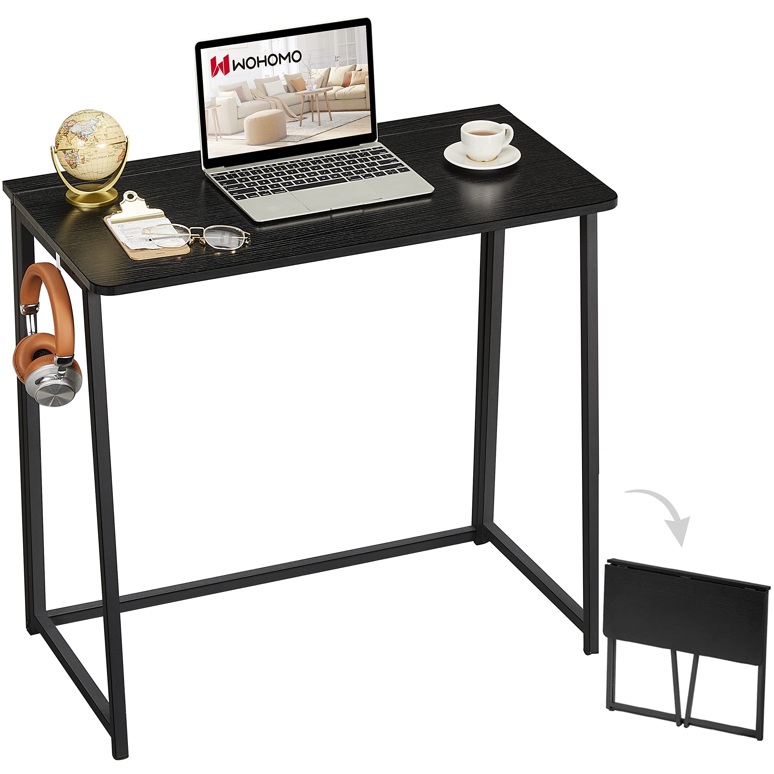 WOHOMO Folding Computer Desk, Small Writing Foldable Desk, Space-Saving Laptop Table, Easy Assemble Workstation for Home Office