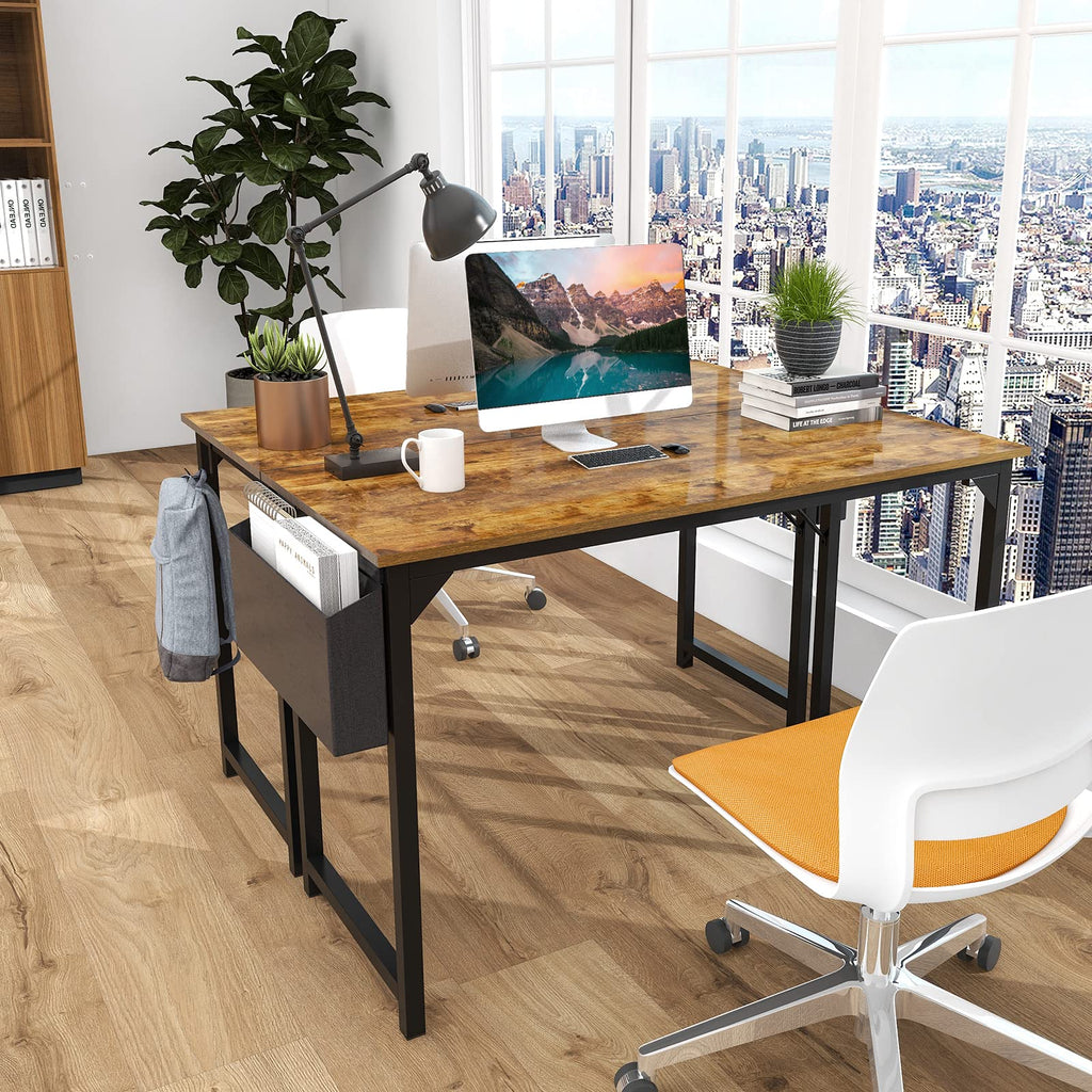 Sweetcrispy 63 Inch Writing Desks Large Desk Study Table Modern Simple Style Work Table with Storage Bag and Iron Hook Wooden Desk for Home