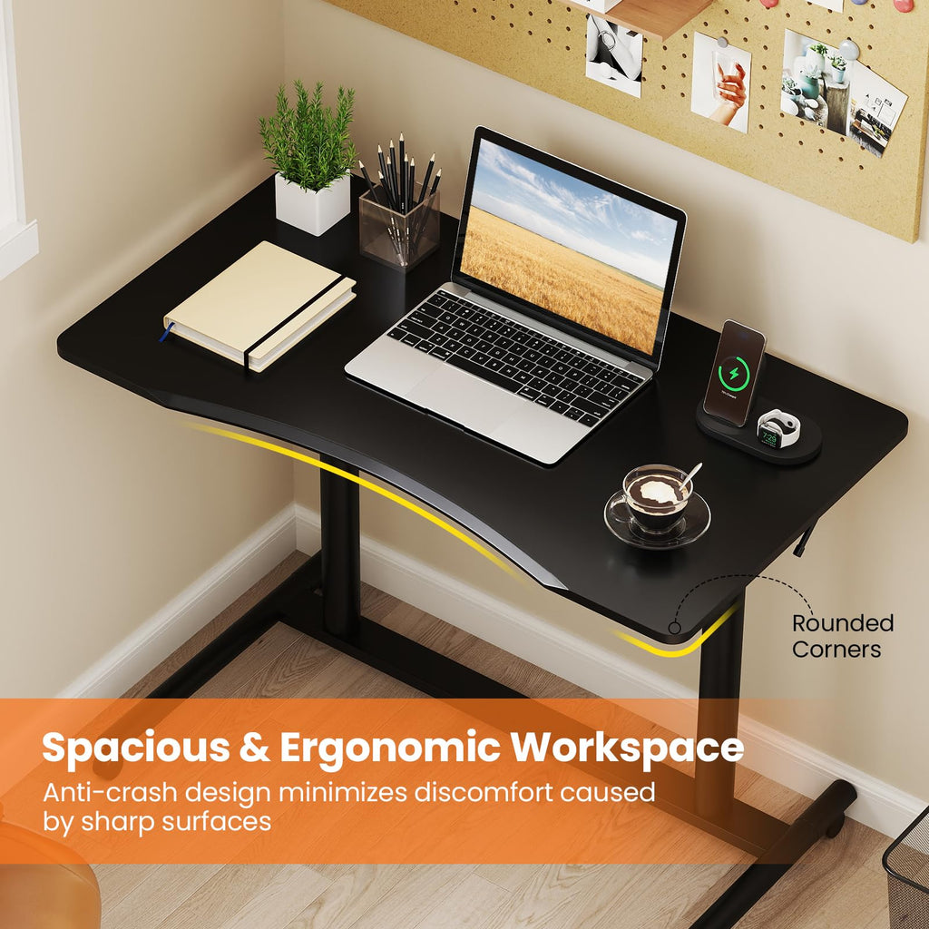 Tangkula Computer Desk Home Office Dorm Rolling Wooden Top Height Adjustable Sit-to-Stand Desk Portable Writing Study Table Notebook Laptop Desk