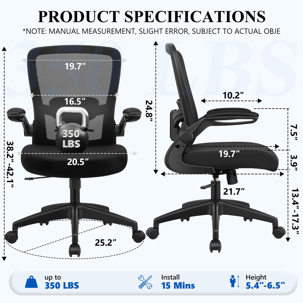 FelixKing Office Chair, Ergonomic Desk Chair Breathable Mesh Chairs Adjustable High Back Lumbar Support Flip-up Armrests, Executive Rolling Swivel Comfy Computer Chairs Home Office Black, Pack of 10