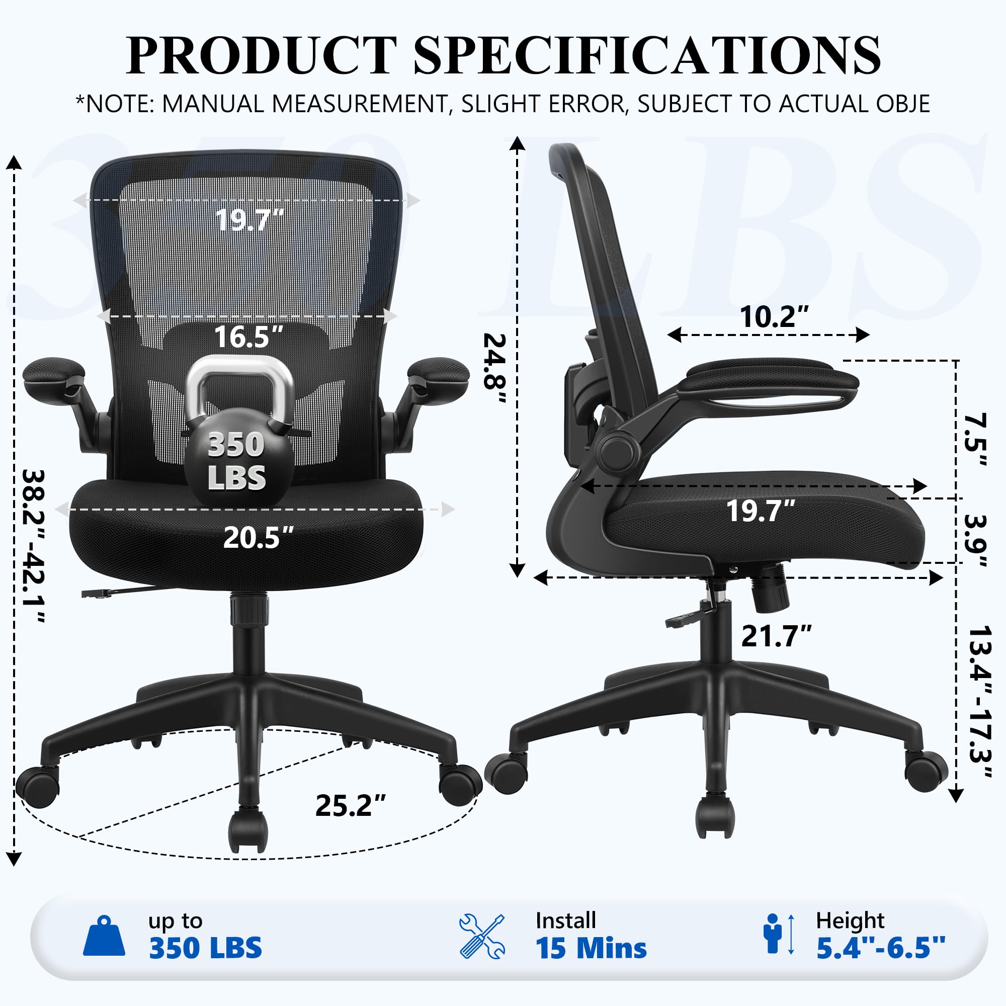 FelixKing Office Chair, Ergonomic Desk Chair Breathable Mesh Chairs Adjustable High Back Lumbar Support Flip-up Armrests, Executive Rolling Swivel Comfy Computer Chairs Home Office Black, Pack of 10