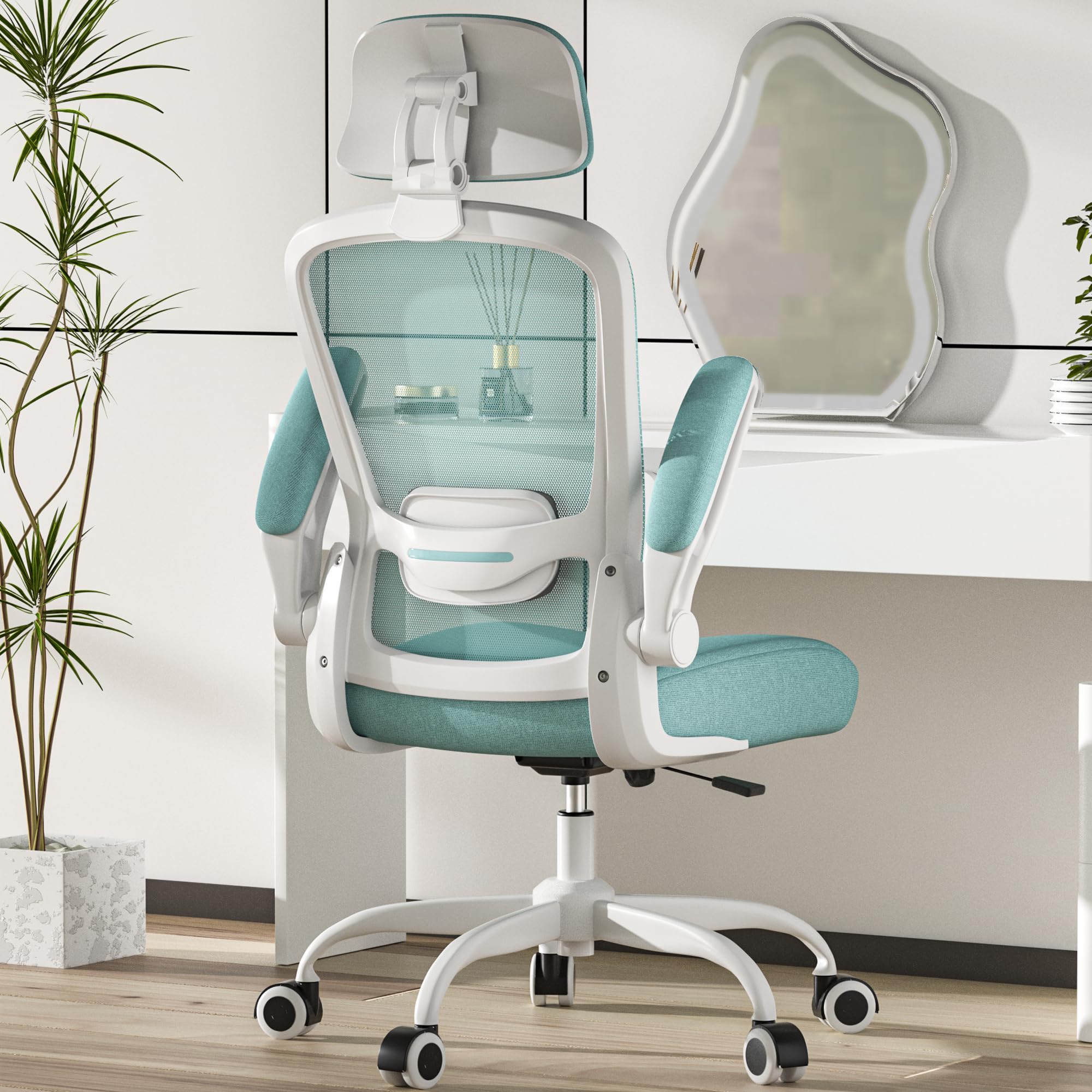Mimoglad Office Chair, High Back Ergonomic Desk Chair with Adjustable Lumbar Support and Headrest, with flip-up Armrests for Guitar Playing, 5 Years Warranty