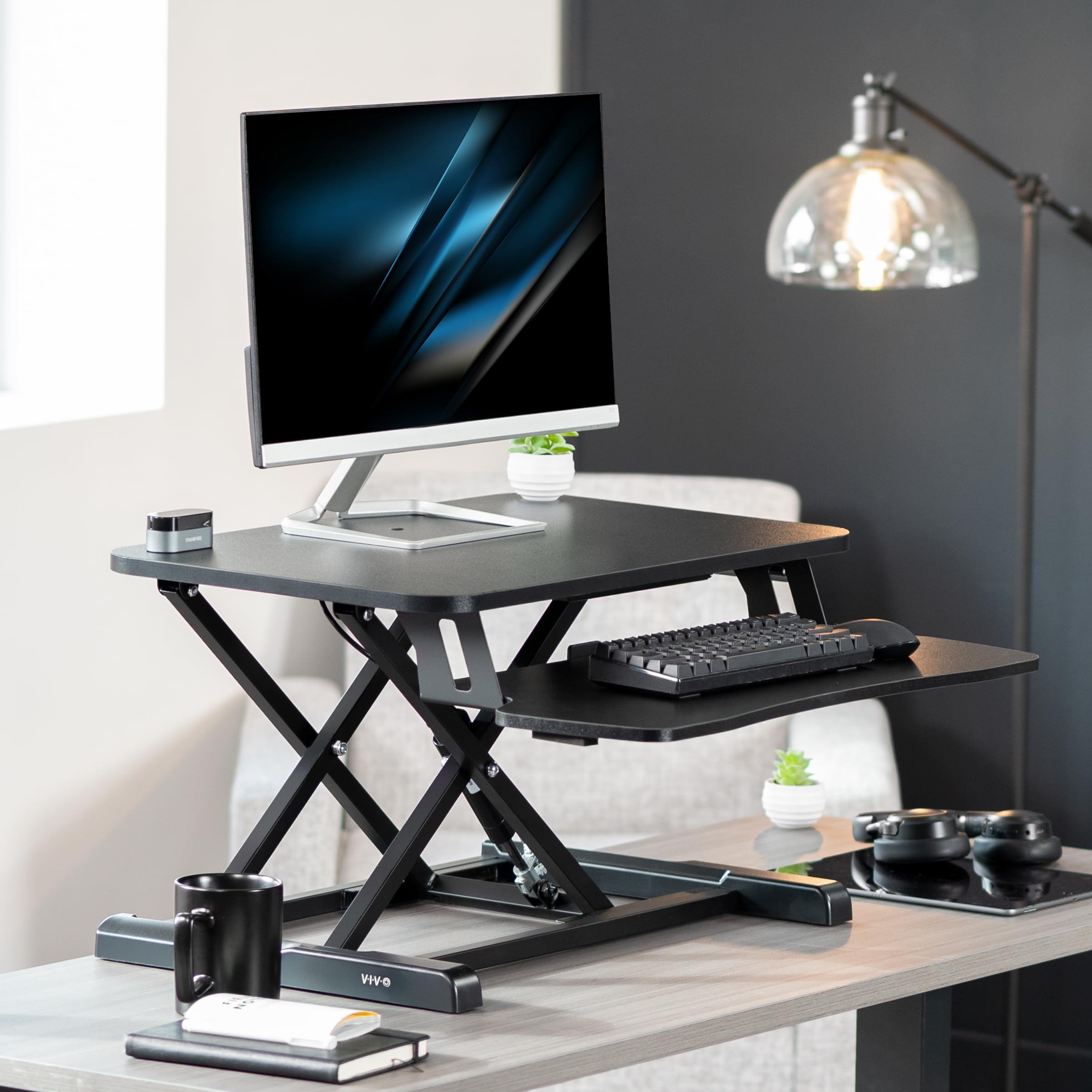 VIVO Desk Converter, K Series, Height Adjustable Sit to Stand Riser, Dual Monitor and Laptop Workstation with Wide Keyboard Tray