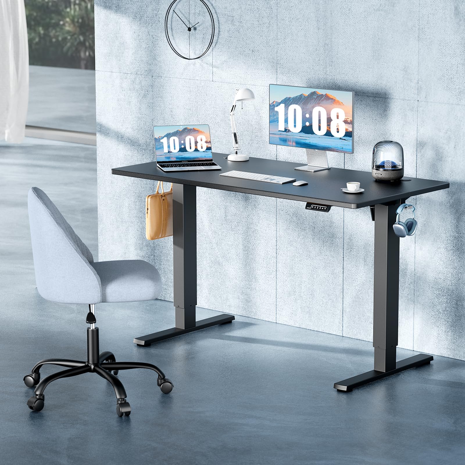 DUMOS Standing Desk, Electric Standing Desk Adjustable Height Ergonomic Adjustable Desk with Memory Preset, Computer Desk Stand Up Desk with T-Shaped Bracket Suitable for Home Office