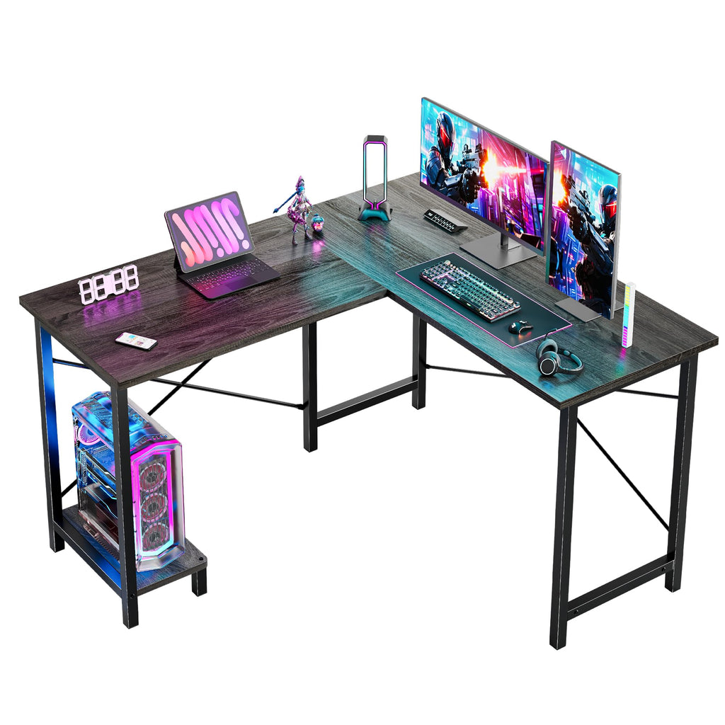 DUMOS L Shaped Desk, Computer Gaming Desks Corner Office Table with CPU Shelf for Home Study Writing Work Station 50 Inch