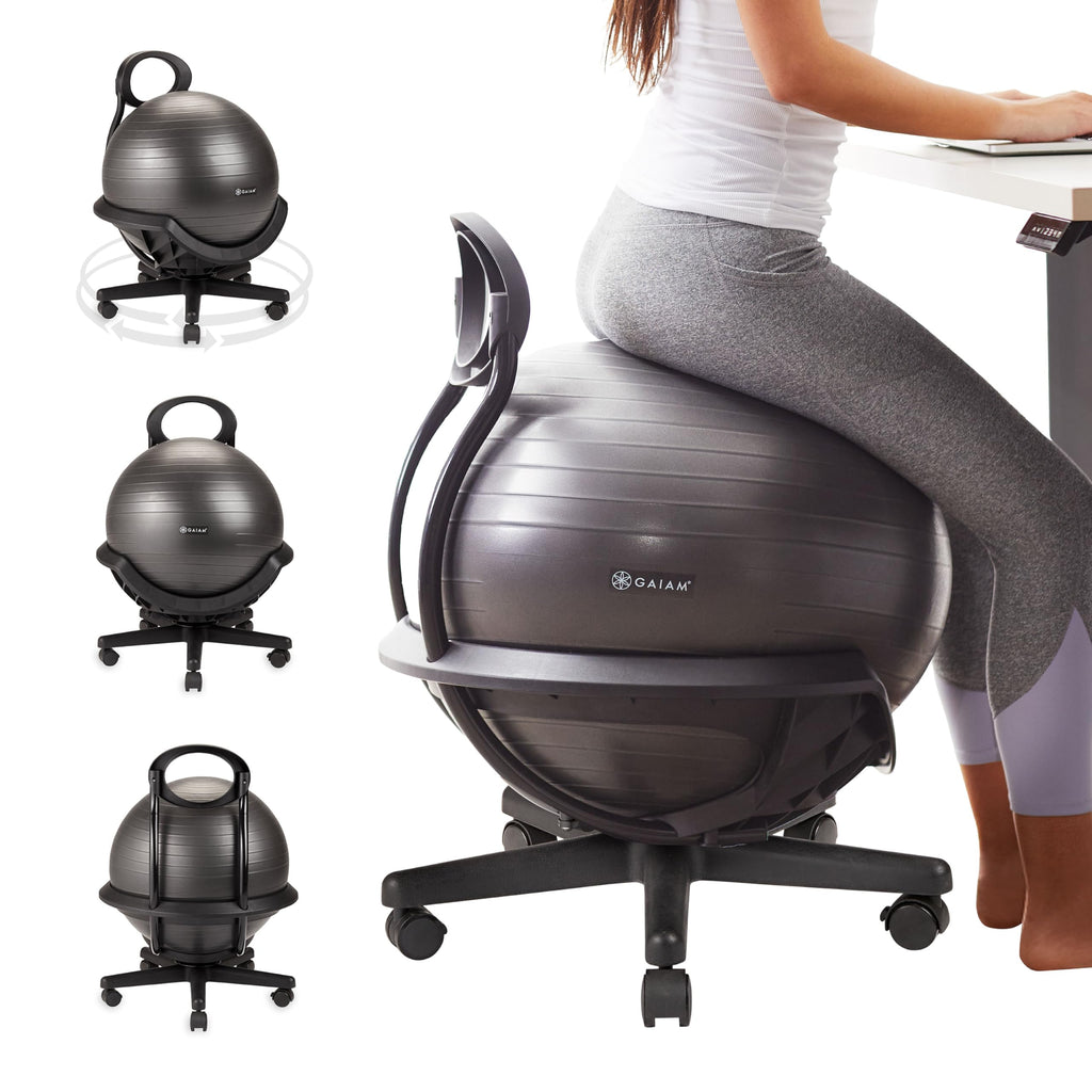 Gaiam Classic Balance Ball Chair – Exercise Stability Yoga Ball Premium Ergonomic Chair for Home and Office Desk with Air Pump, Exercise Guide and Satisfaction
