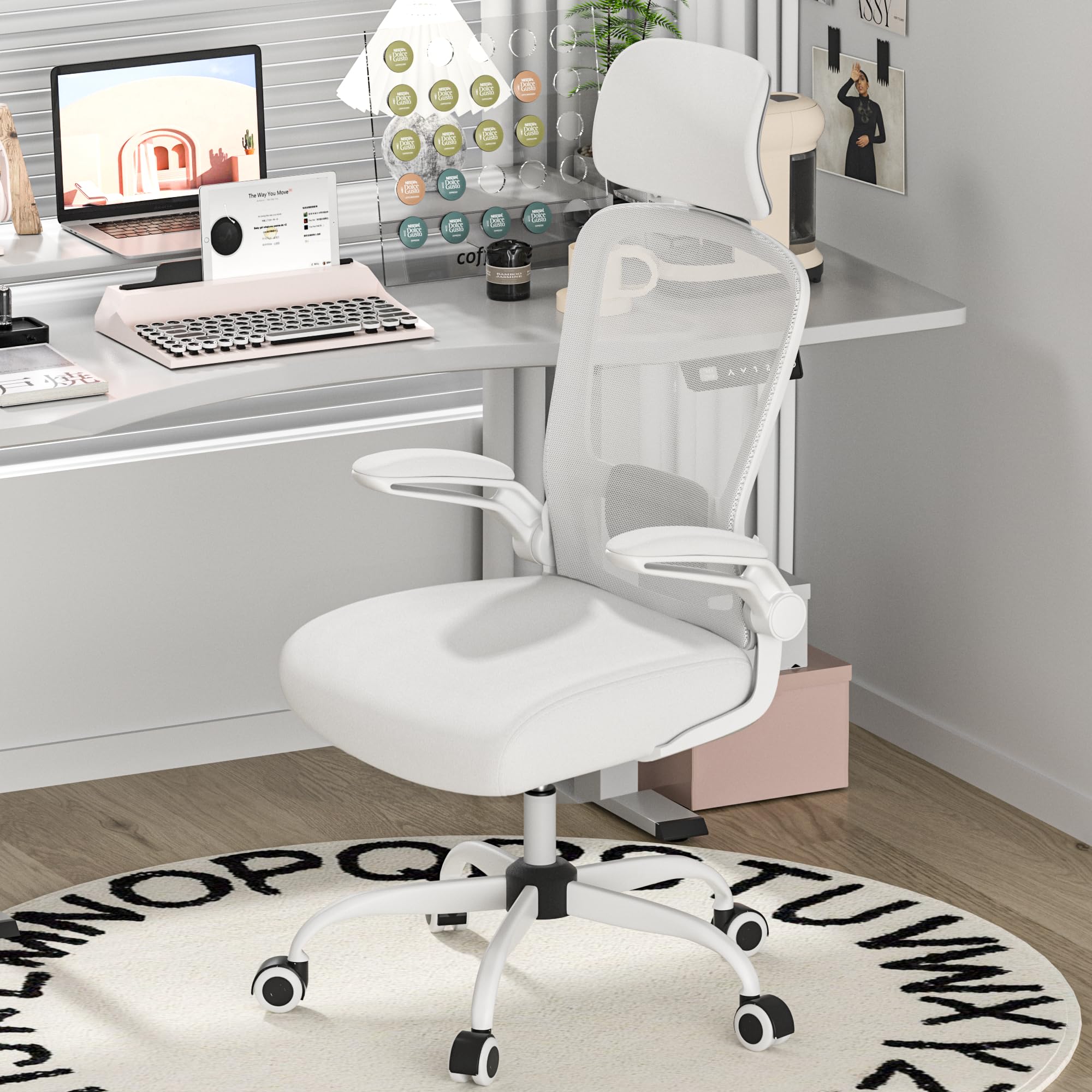 Mimoglad Office Chair, High Back Ergonomic Desk Chair with Adjustable Lumbar Support and Headrest, with flip-up Armrests for Guitar Playing, 5 Years Warranty
