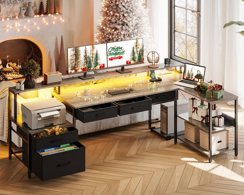 75-Inch Reversible L-Shaped Desk with 5 Drawers and Power