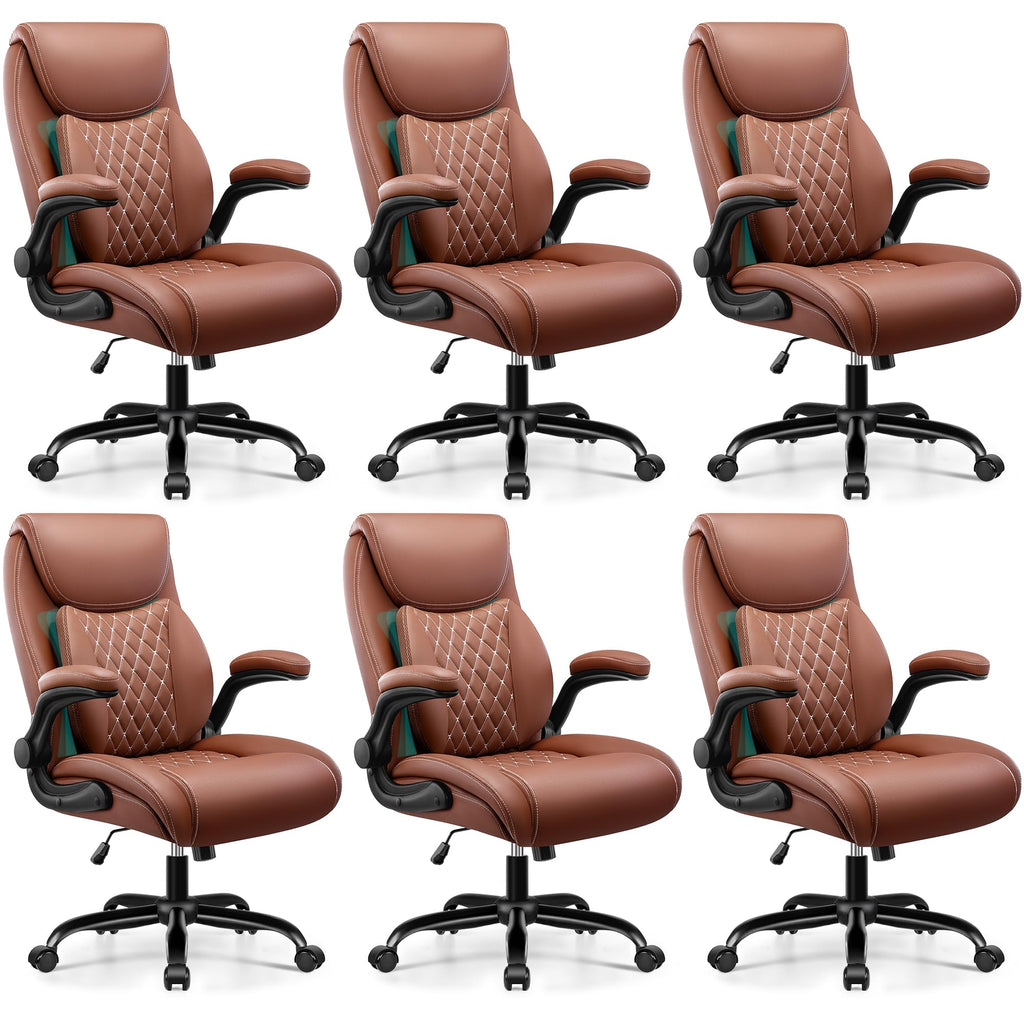 BESTFAIR Office Chair, Ergonomic Computer Desk Chairs with Lumbar Support for Lower Back Pain Relief, Executive Leather Home Chair Comfy with Padded Flip-up Armrests