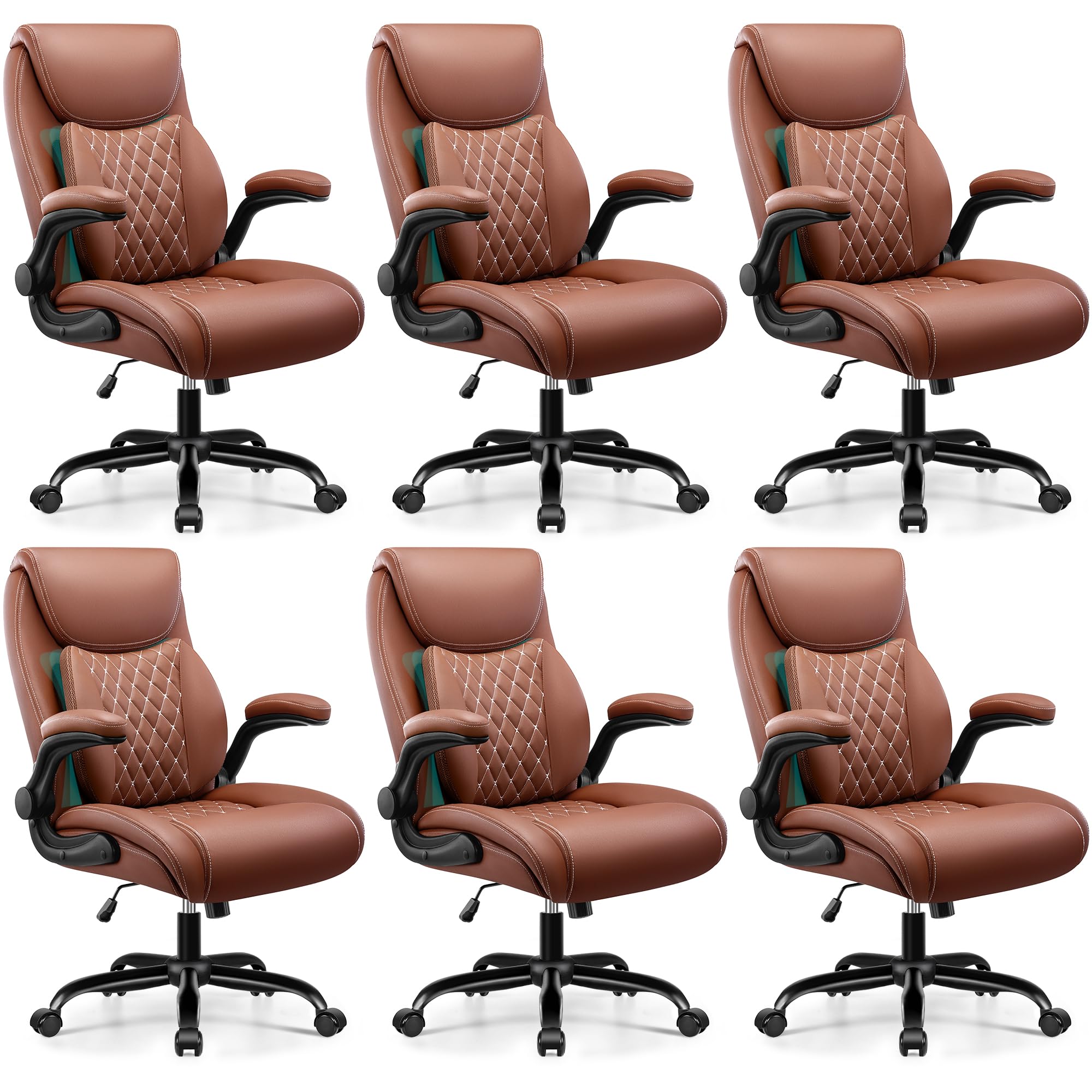 BESTFAIR Office Chair, Ergonomic Computer Desk Chairs with Lumbar Support for Lower Back Pain Relief, Executive Leather Home Chair Comfy with Padded Flip-up Armrests