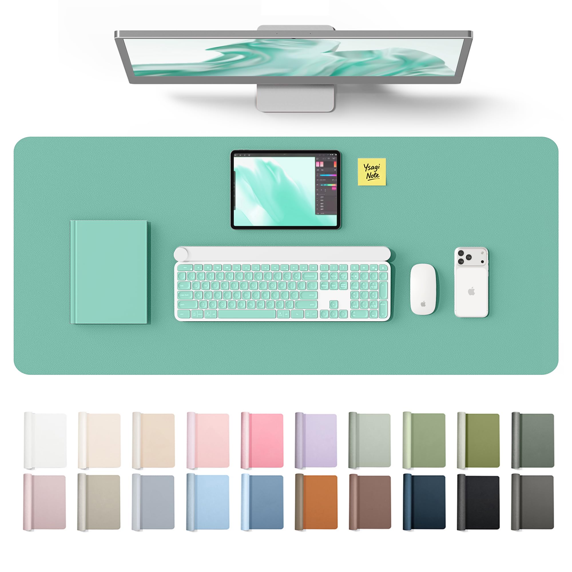 YSAGi Leather Desk Mat, Large Mouse Mat, Non-Slip Desk Pad Desk Protector Mat, Waterproof PU Leather Laptop Mat Table Mat Desk Writing Pad for Office and Home