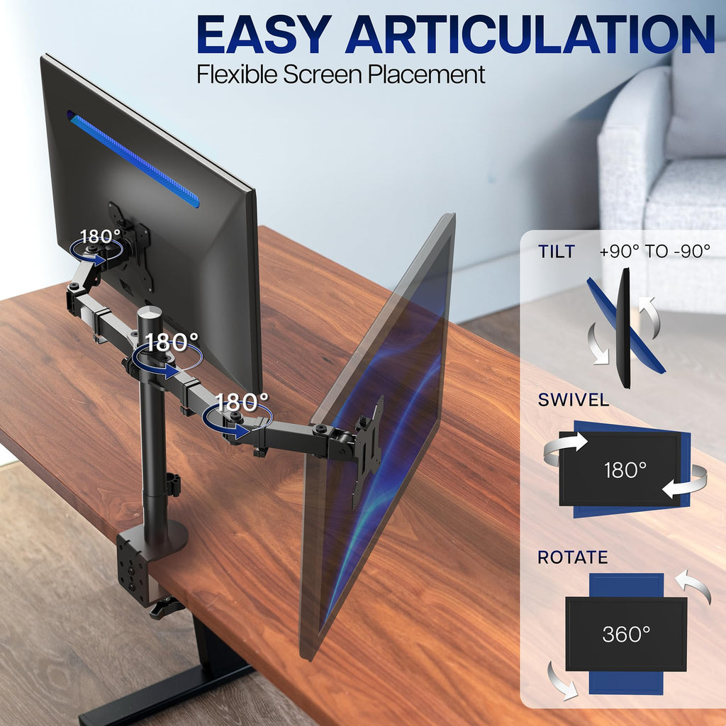 VIVO Dual Monitor Desk Mount, Heavy Duty Fully Adjustable Steel Stand, Holds 2 Computer Screens