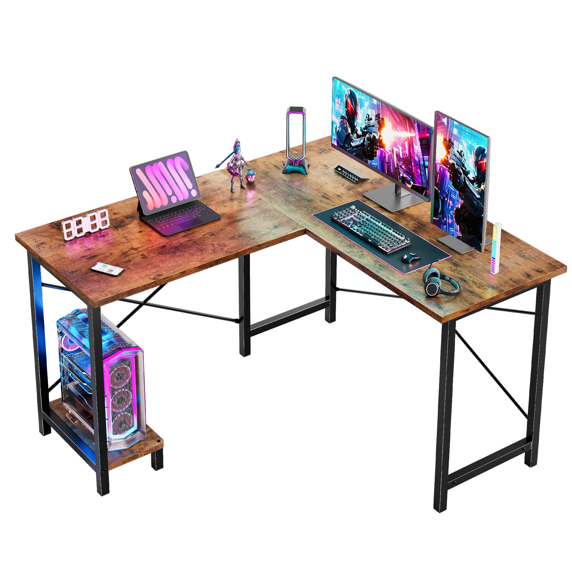 DUMOS L Shaped Desk, Computer Gaming Desks Corner Office Table with CPU Shelf for Home Study Writing Work Station 50 Inch