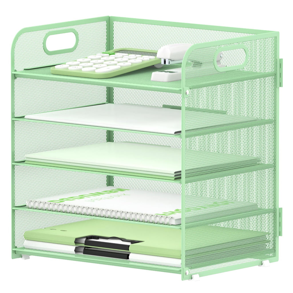 Supeasy 5 Trays Paper Organizer Letter Tray with Handle-Mesh Desk File Organizer,Black Paper Sorter Desk Organizer