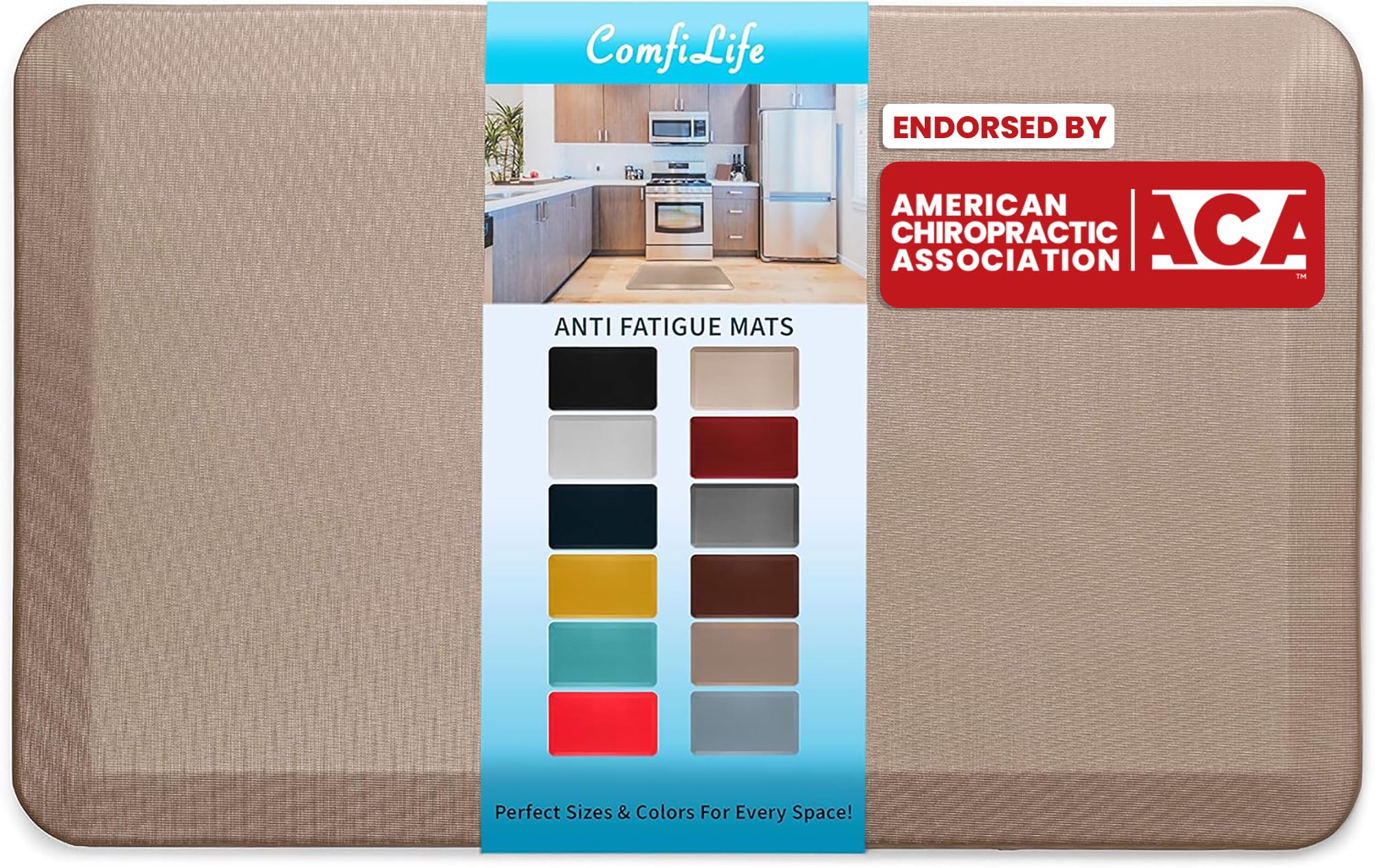 ComfiLife Anti Fatigue Floor Mat – 3/4 Inch Thick Perfect Kitchen Mat, Standing Desk Mat – Kitchen Rug – Comfort at Home, Office – Durable – Stain Resistant – Non-Slip Bottom