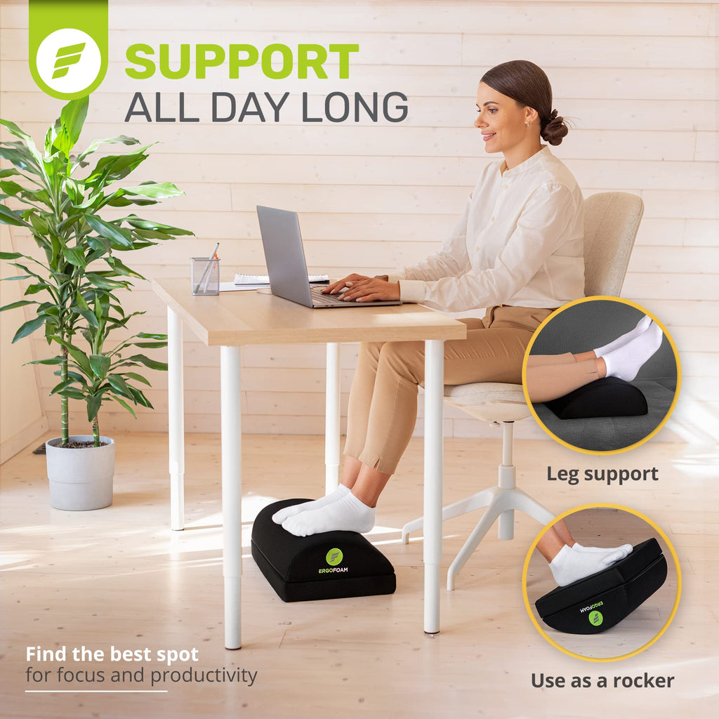 ErgoFoam Foot Rest for Under Desk - Chiropractor-Endorsed Orthopedic Teardrop Design - 2-in-1 Adjustable Premium Footrest for Work - Ergonomic for Lumbar, Back, Knee Pain