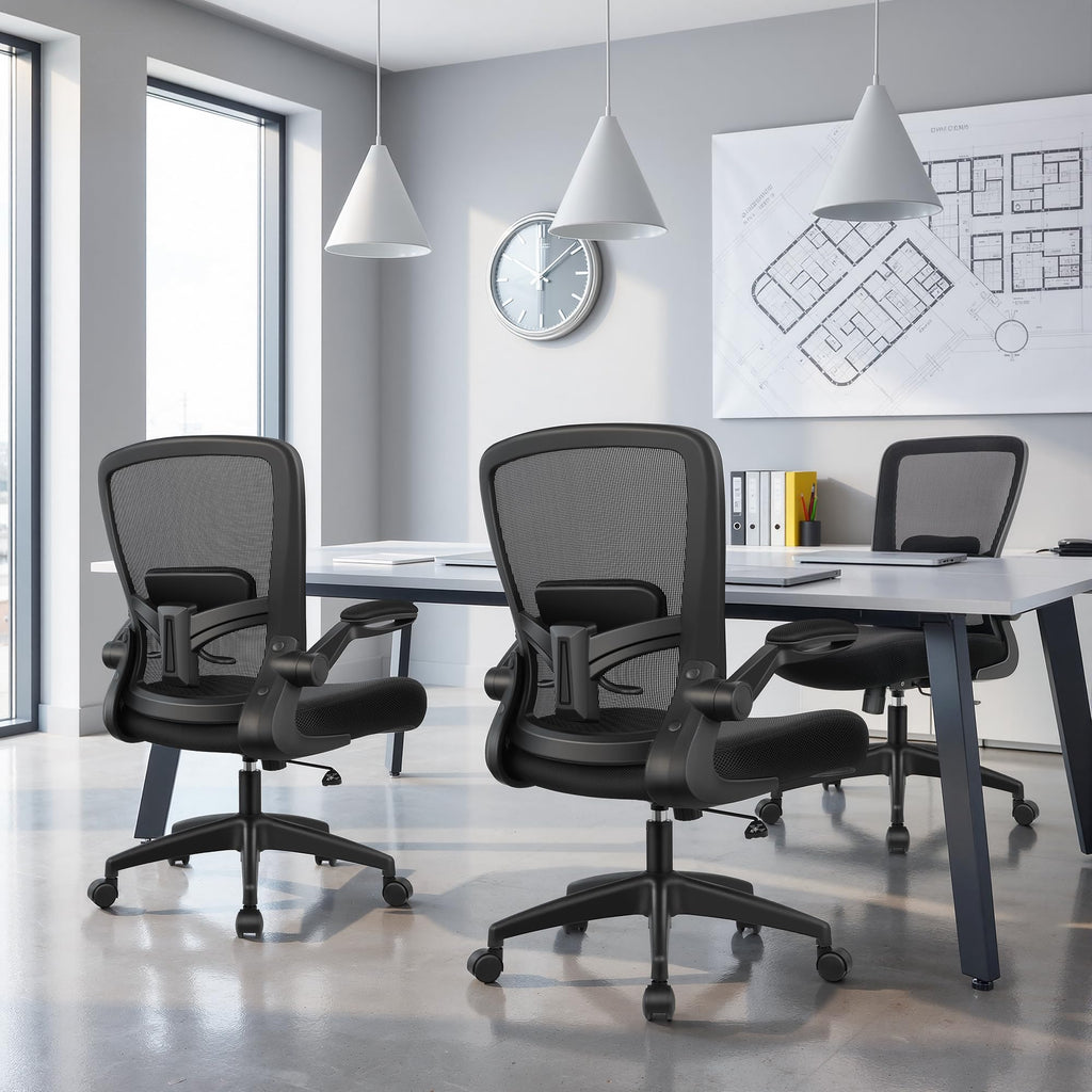 FelixKing Office Chair, Ergonomic Desk Chair Breathable Mesh Chairs Adjustable High Back Lumbar Support Flip-up Armrests, Executive Rolling Swivel Comfy Computer Chairs Home Office Black, Pack of 10