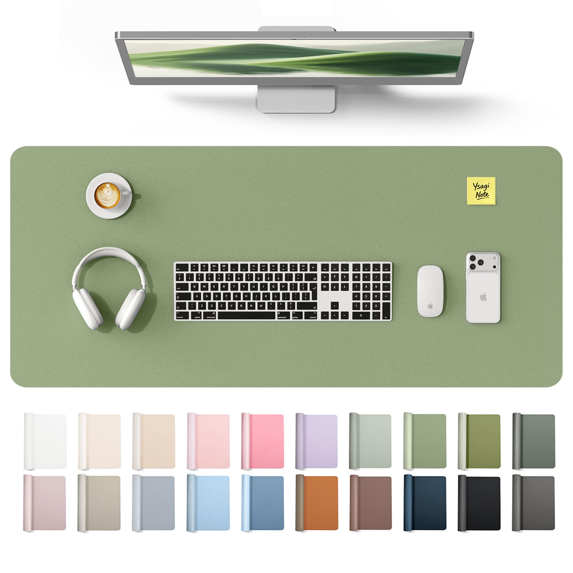 YSAGi Leather Desk Mat, Large Mouse Mat, Non-Slip Desk Pad Desk Protector Mat, Waterproof PU Leather Laptop Mat Table Mat Desk Writing Pad for Office and Home