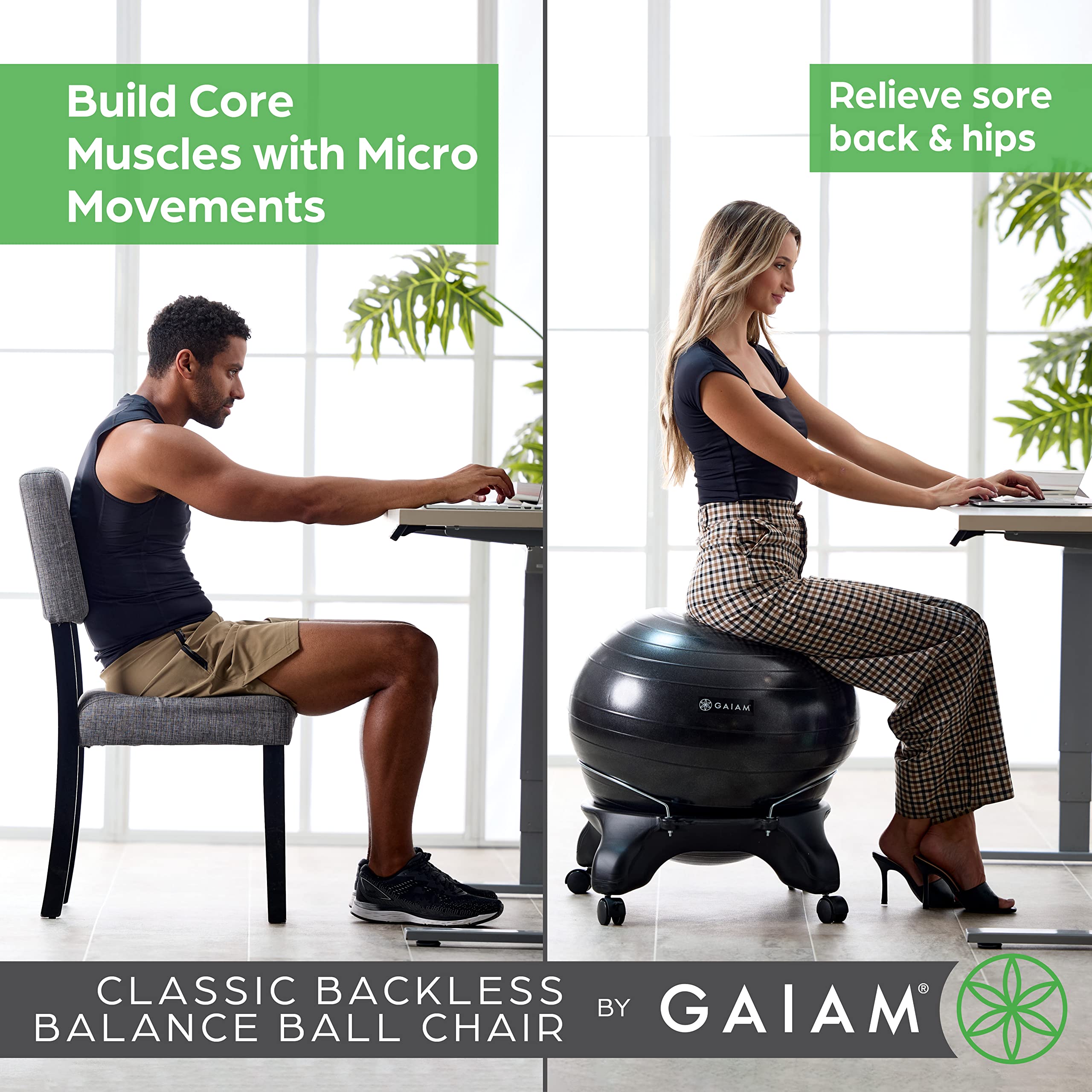 Gaiam Classic Balance Ball Chair – Exercise Stability Yoga Ball Premium Ergonomic Chair for Home and Office Desk with Air Pump, Exercise Guide and Satisfaction