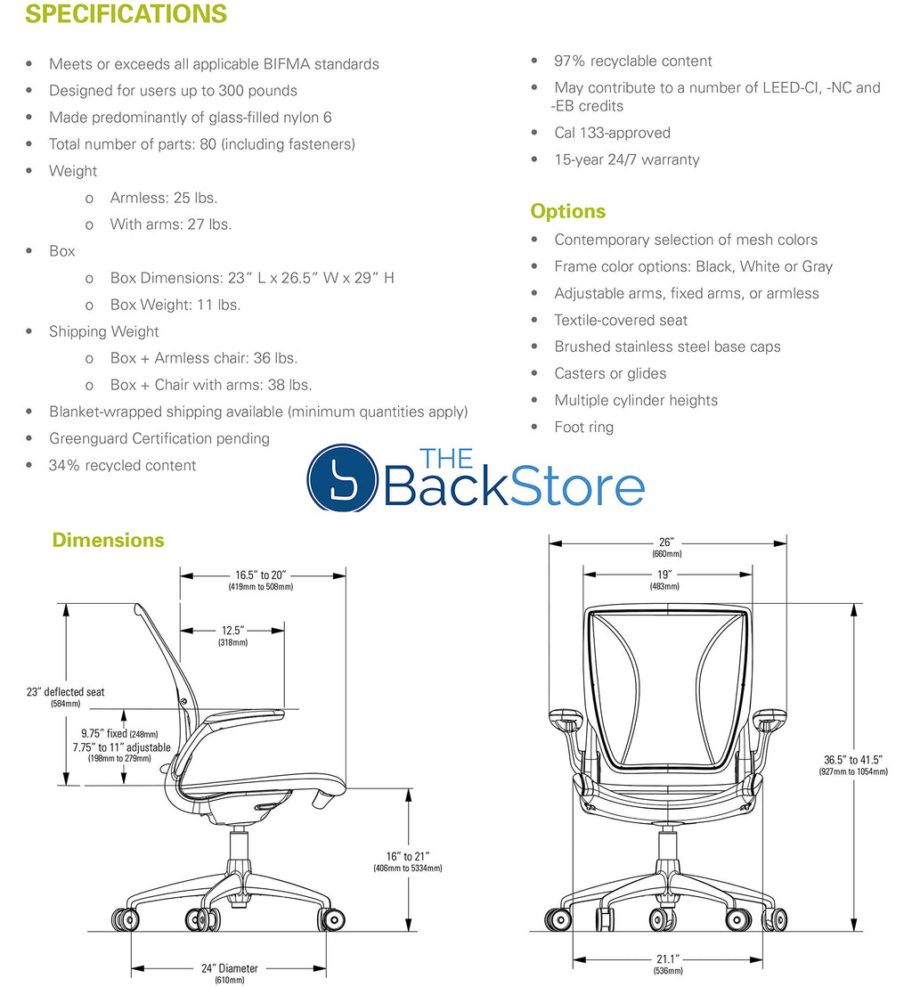 Humanscale Diffrient World Home Office Desk Chair, Quick Ship Configuration
