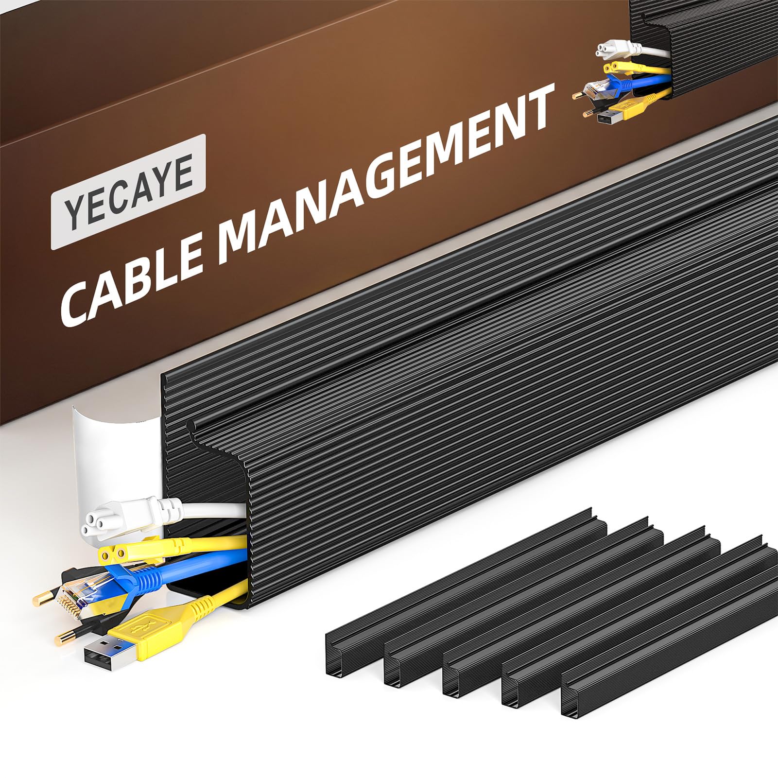 YECAYE Cable Management, Cord Organizer,Easy Install Self-Adhesive Cord Hider, Cable Organizer, Cable Hider for Office Organization,Child & Pet Proof, Black