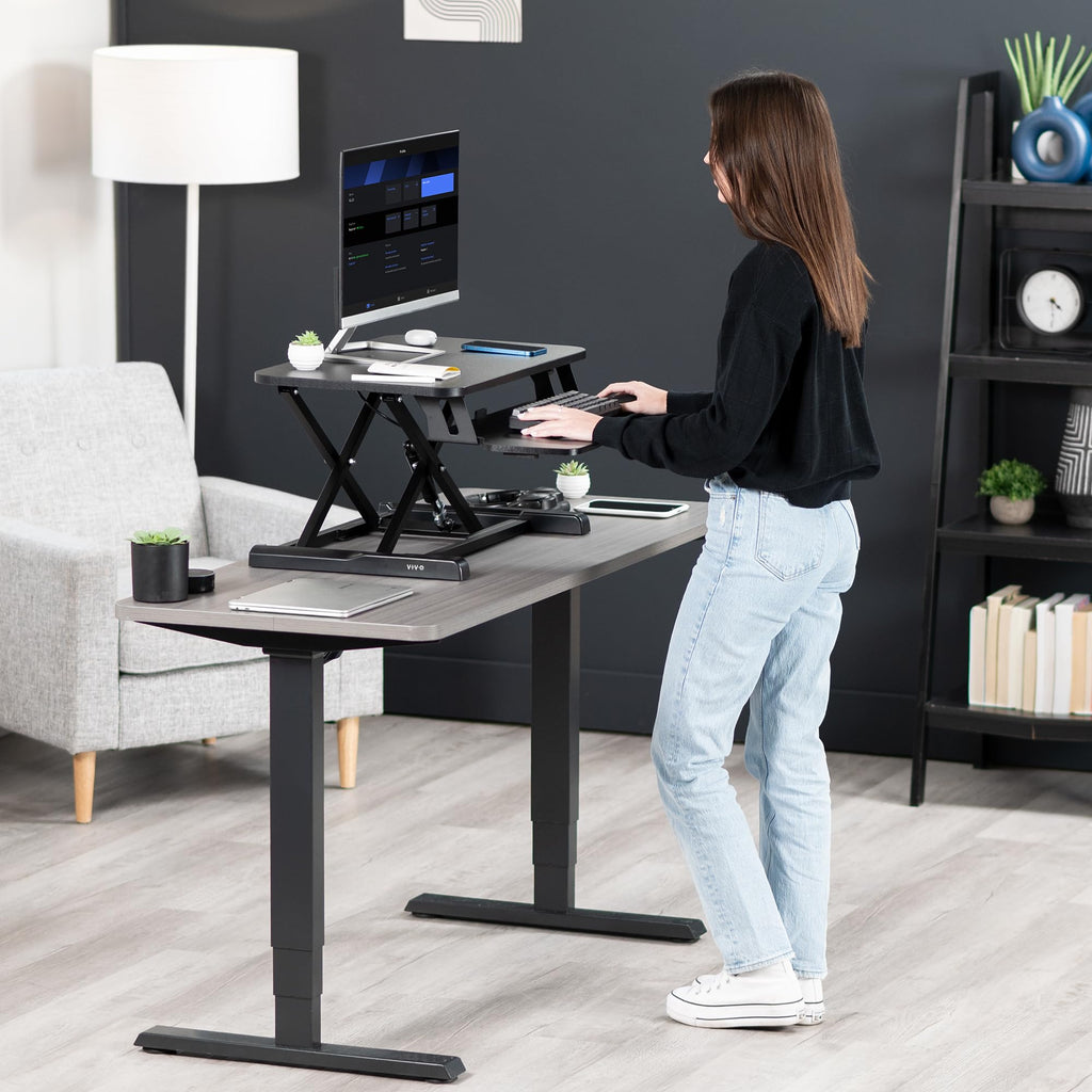 VIVO Desk Converter, K Series, Height Adjustable Sit to Stand Riser, Dual Monitor and Laptop Workstation with Wide Keyboard Tray